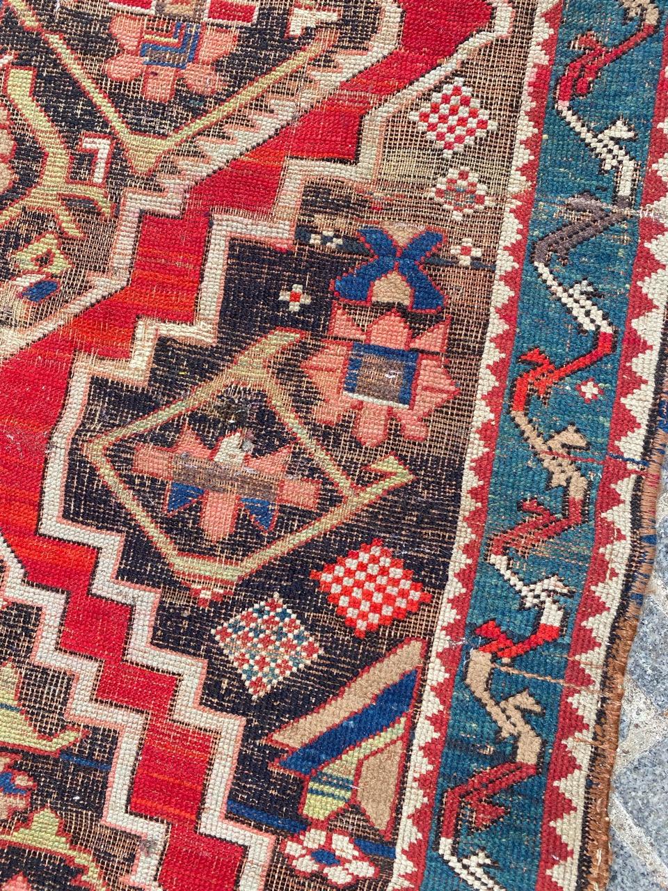 Wool Bobyrug’s Beautiful Distressed Antique Karabagh Rug For Sale