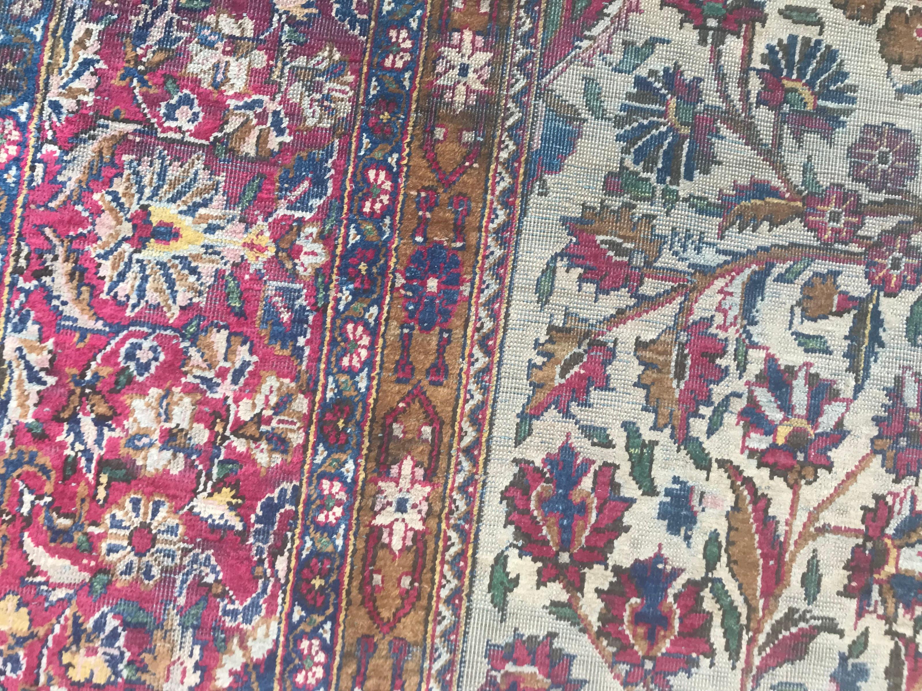 Bobyrug’s Beautiful Distressed Antique Kashan Silk Rug For Sale 6
