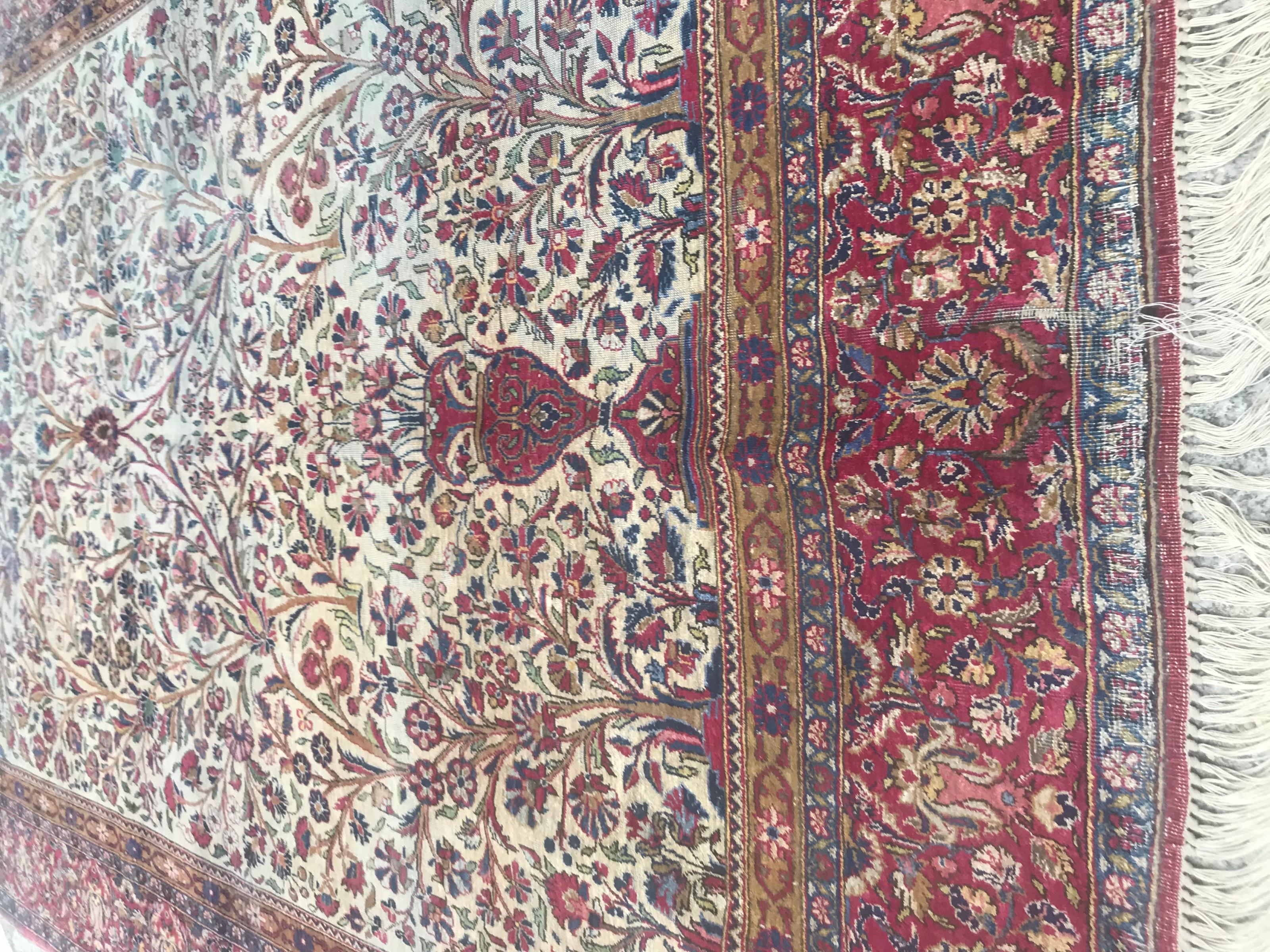 Bobyrug’s Beautiful Distressed Antique Kashan Silk Rug For Sale 2