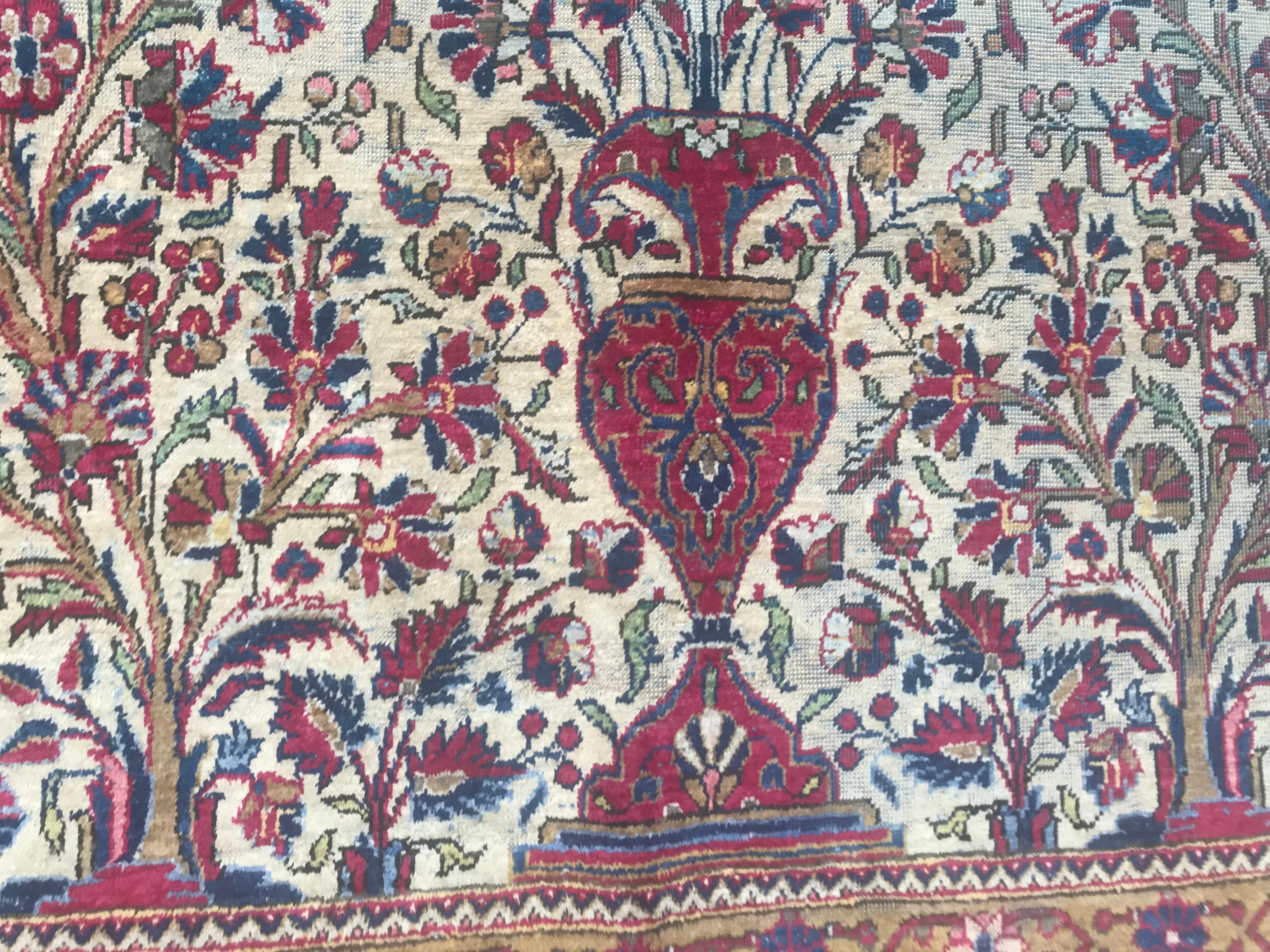 Beautiful Distressed Antique Kashan Silk Rug 3