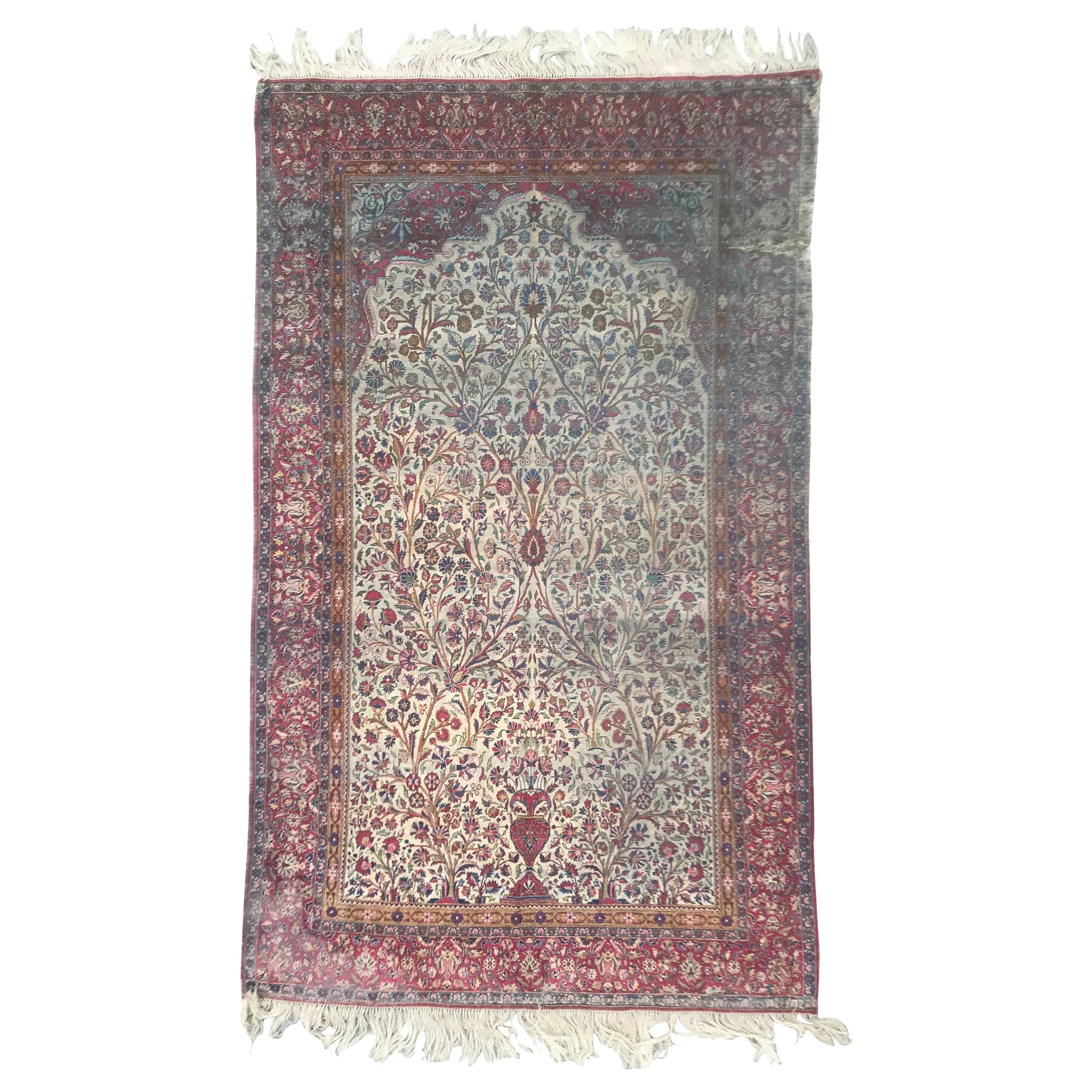 Bobyrug’s Beautiful Distressed Antique Kashan Silk Rug