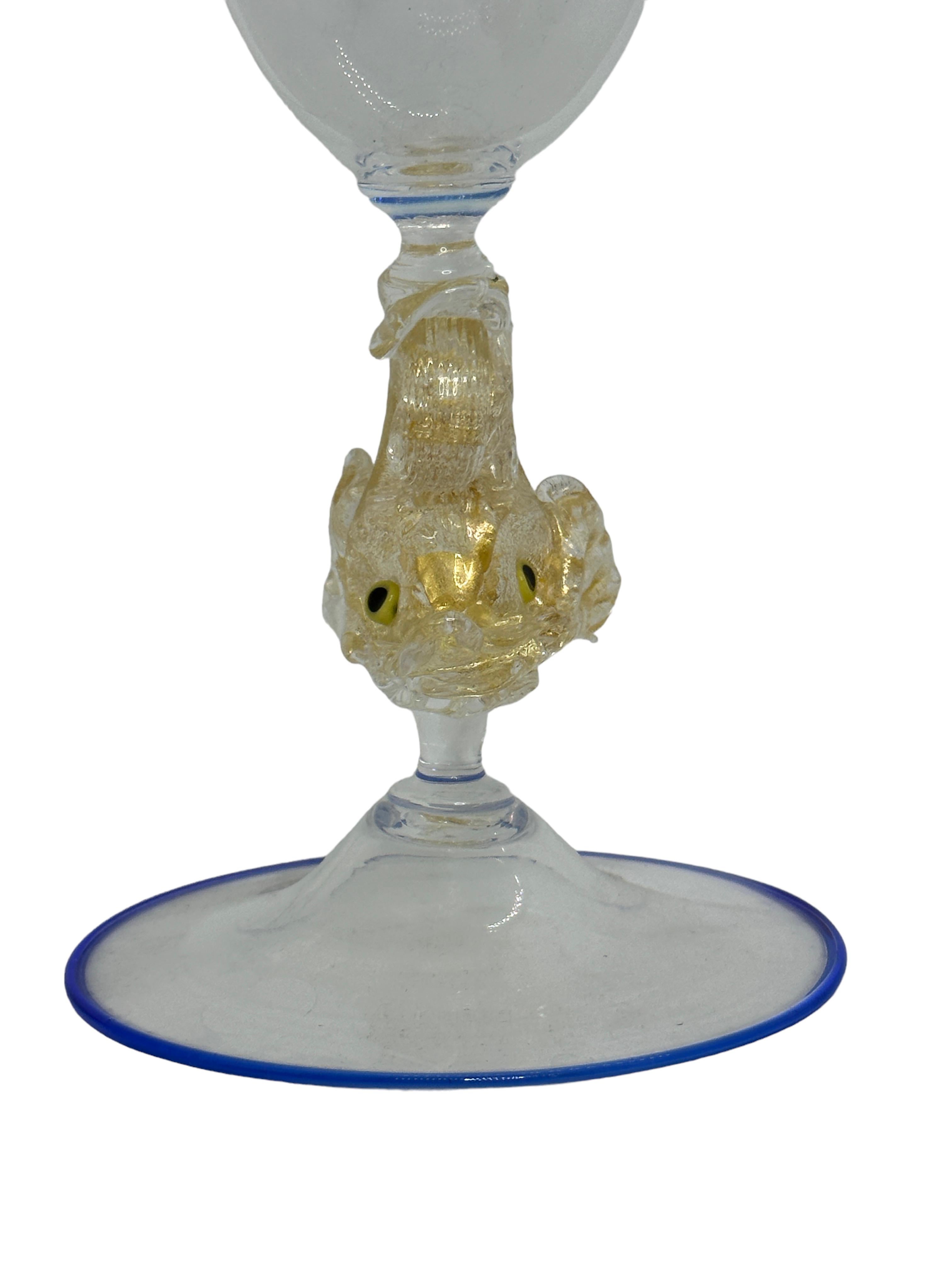Beautiful Dolphin Stemware Italian Venetian Murano Glass Goblet Venini, Italy For Sale 3