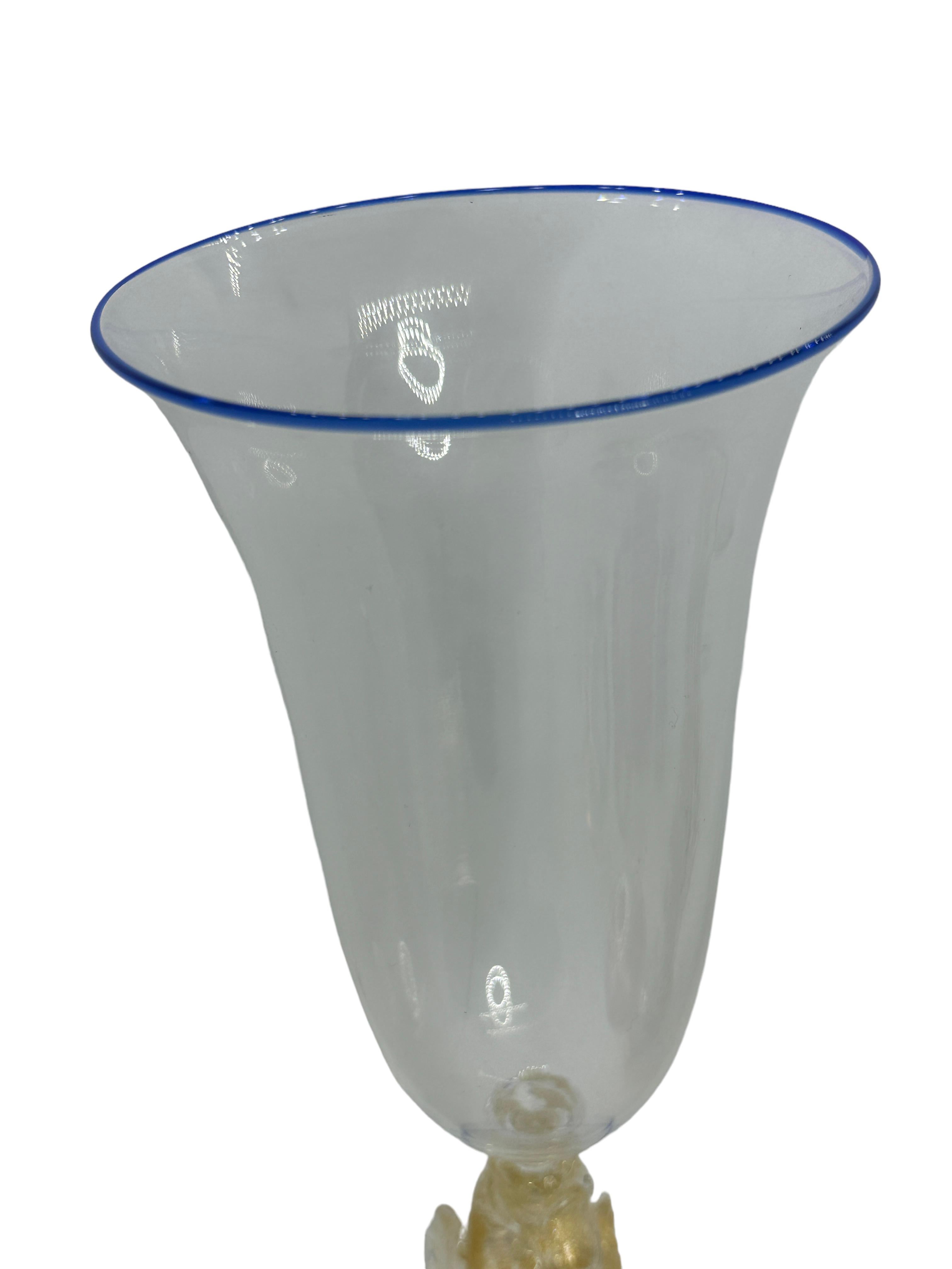 Beautiful Dolphin Stemware Italian Venetian Murano Glass Goblet Venini, Italy For Sale 4