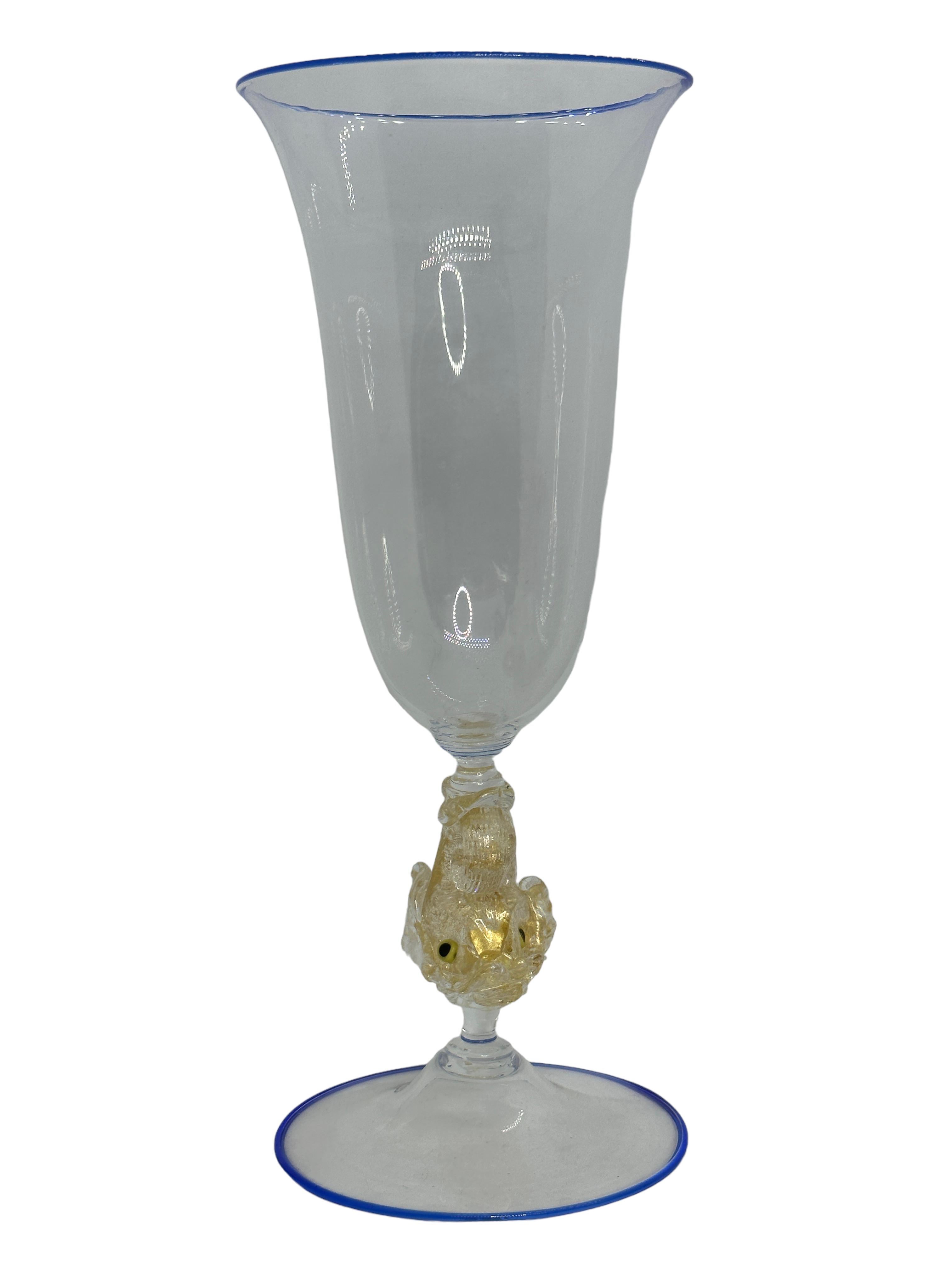 Baroque Beautiful Dolphin Stemware Italian Venetian Murano Glass Goblet Venini, Italy For Sale