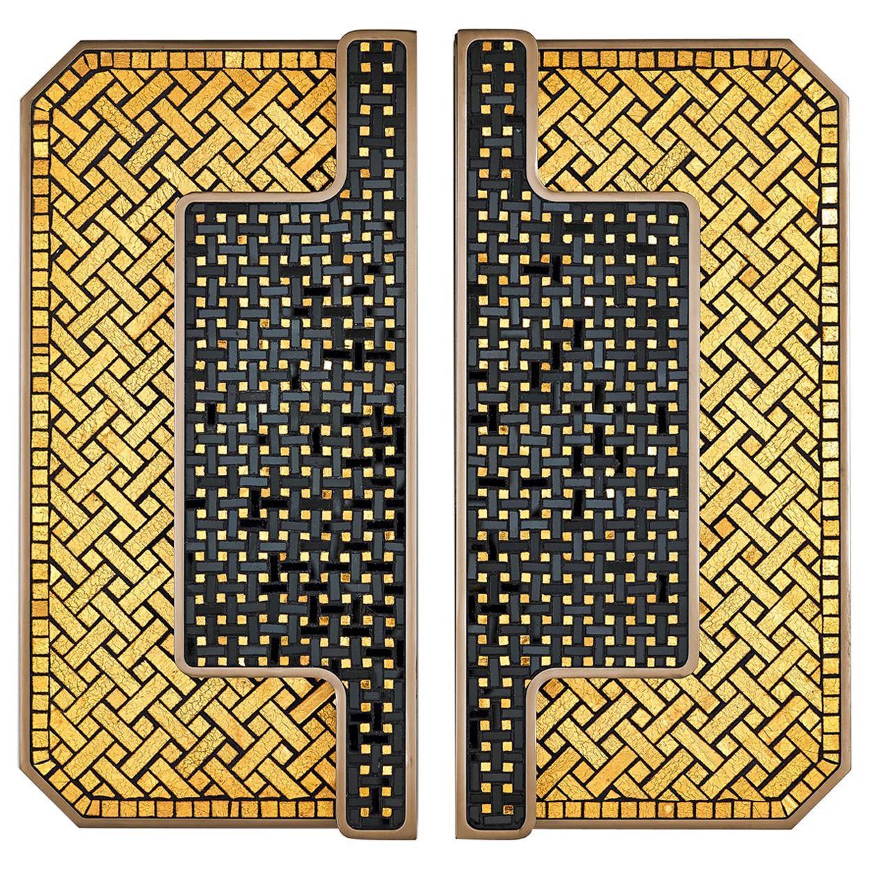 Magnifique poignée de porte en finition bronze ou laiton décorée de micromosaïque