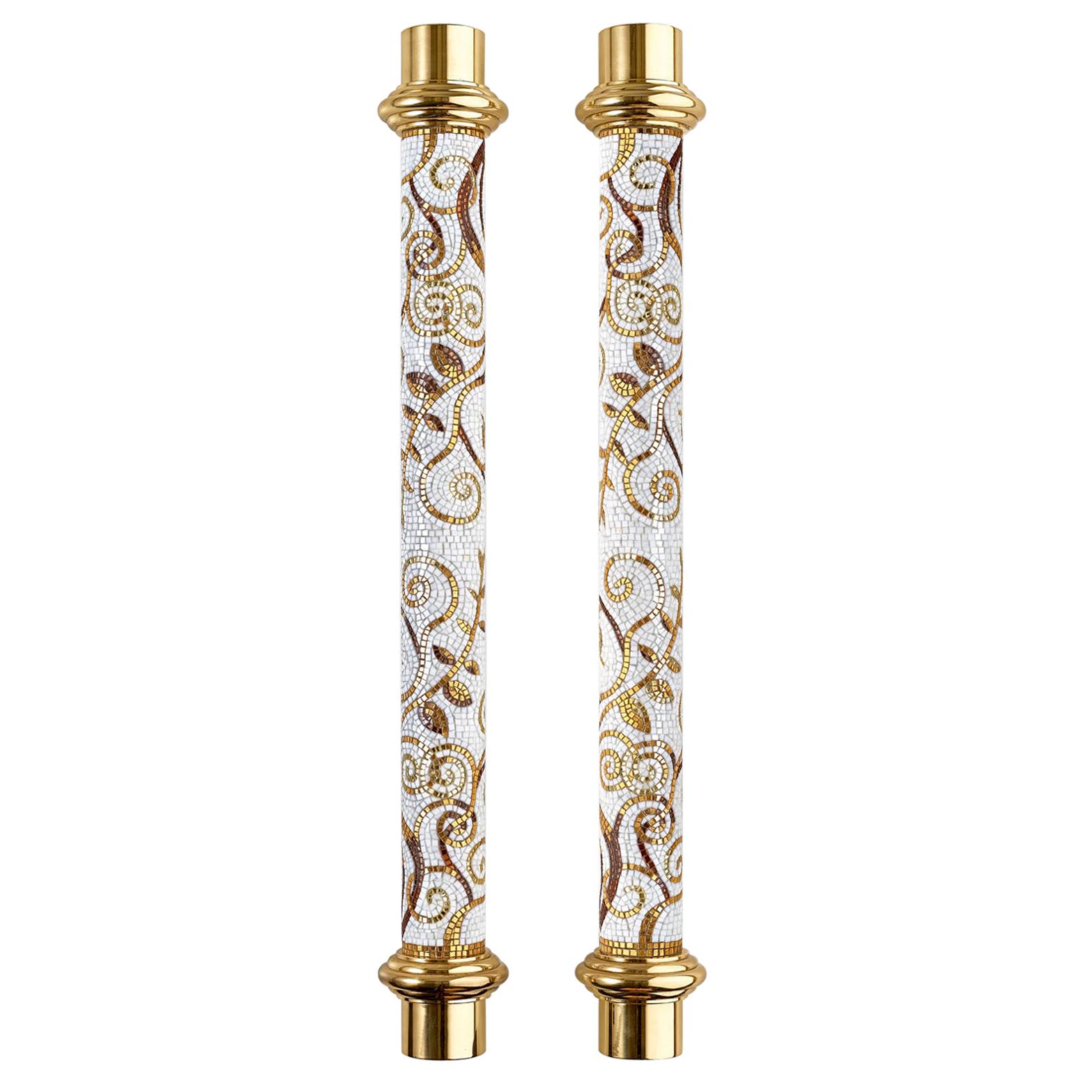 Beautiful Door Handle Marble Mosaic Decorated Bronze Brass/ Silver Finish For Sale