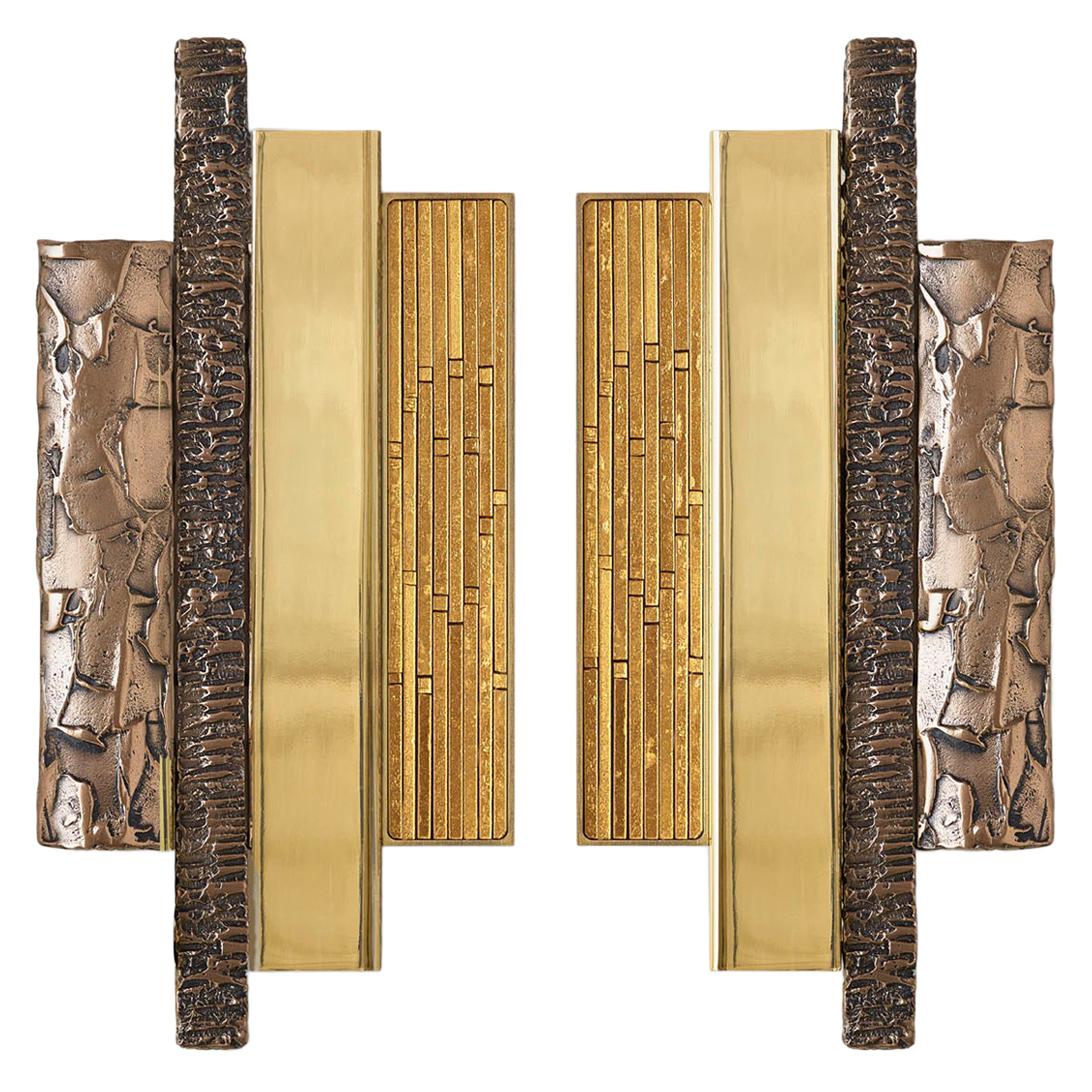 Hermoso Tirador de Puerta Oro Pulido Moldeado y Raspado Acabados Bronce Micromosaico