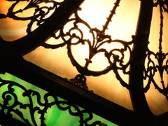 Beautiful Draped 16 Panel Green/Amber Stained Glass Table Lamp