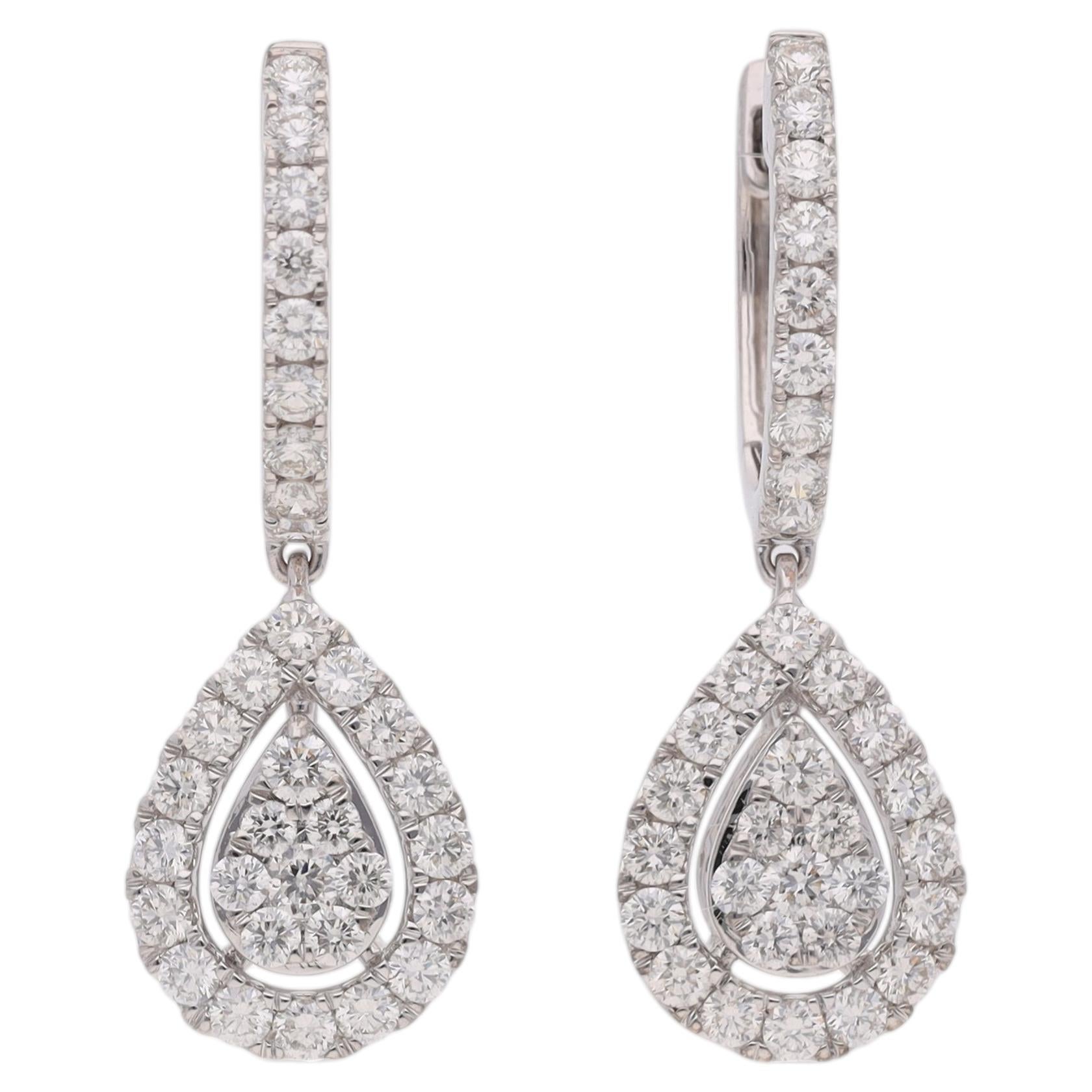 Beautiful Drop Shape Diamond Earring In 18 Kt White Gold
