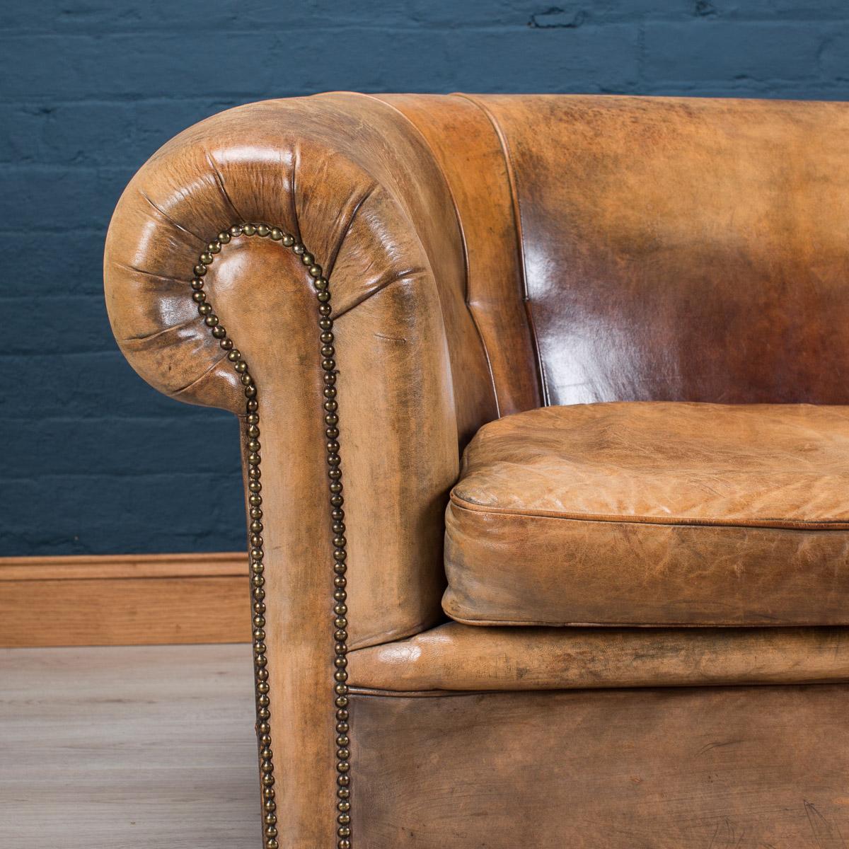 Beautiful Dutch Rich Tan Leather Sofa, circa 1960 2