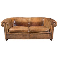 Beautiful Dutch Rich Tan Leather Sofa, circa 1960