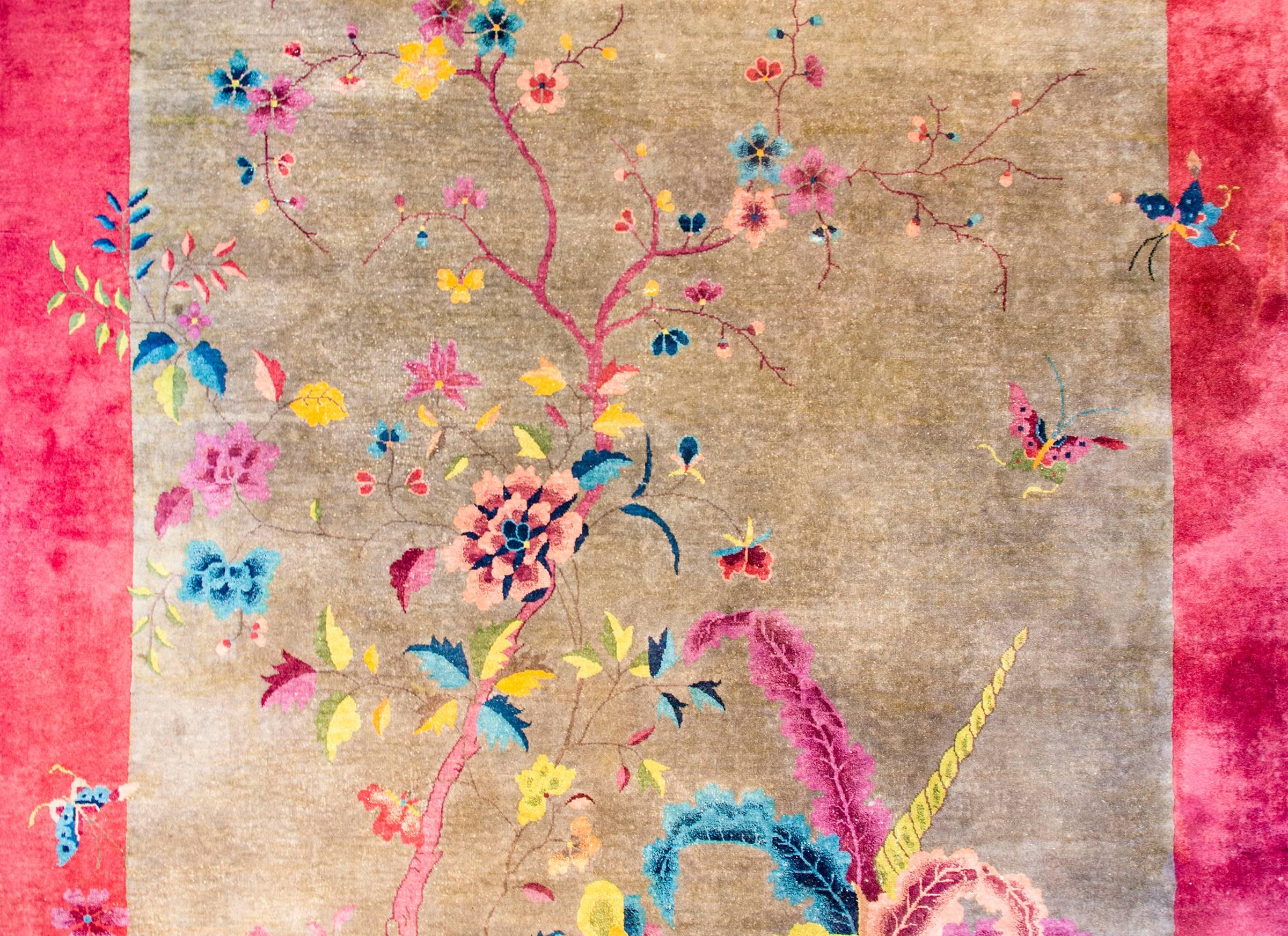 Vegetable Dyed Beautiful Early 20th Century Chinese Art Deco Rug