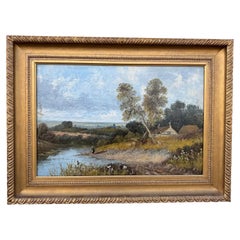Bellissimo dipinto ad olio di campagna inglese dei primi del Novecento