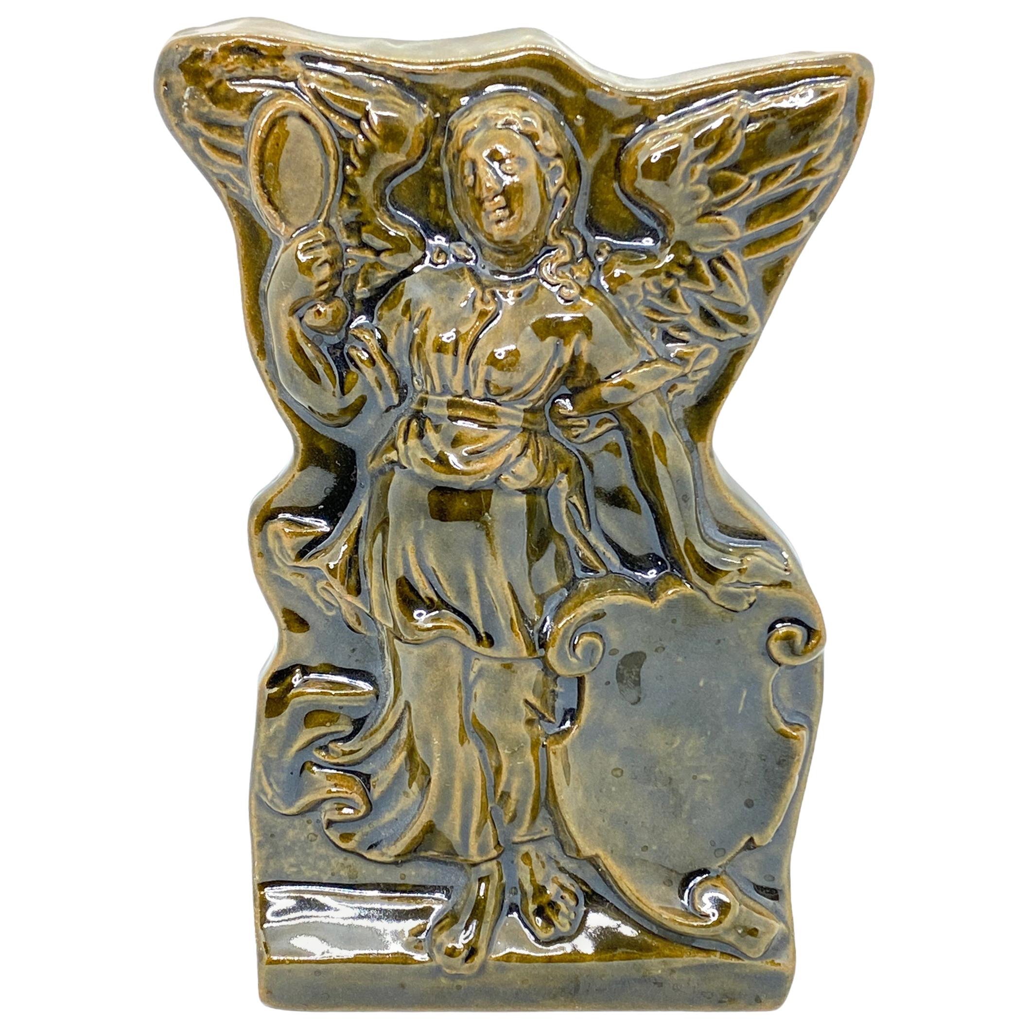 Beautiful Earthenware Angel Wall Plaque Decoration Vintage, Austria, 1920s