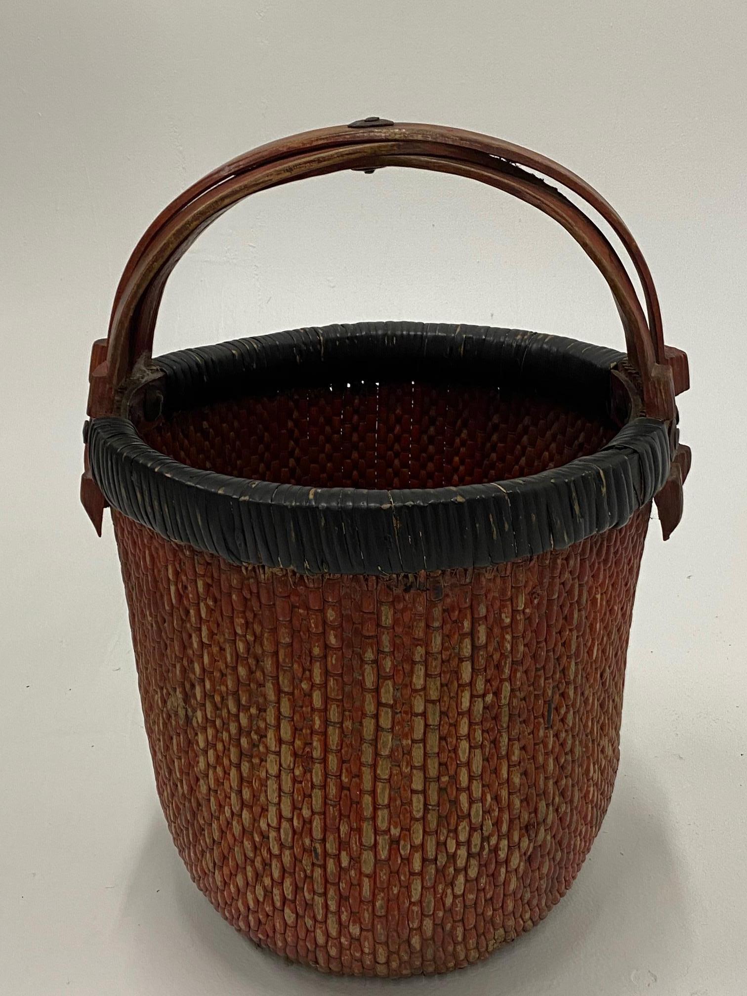 Beautiful Earthy Chinese Woven Rattan Market Basket For Sale 1