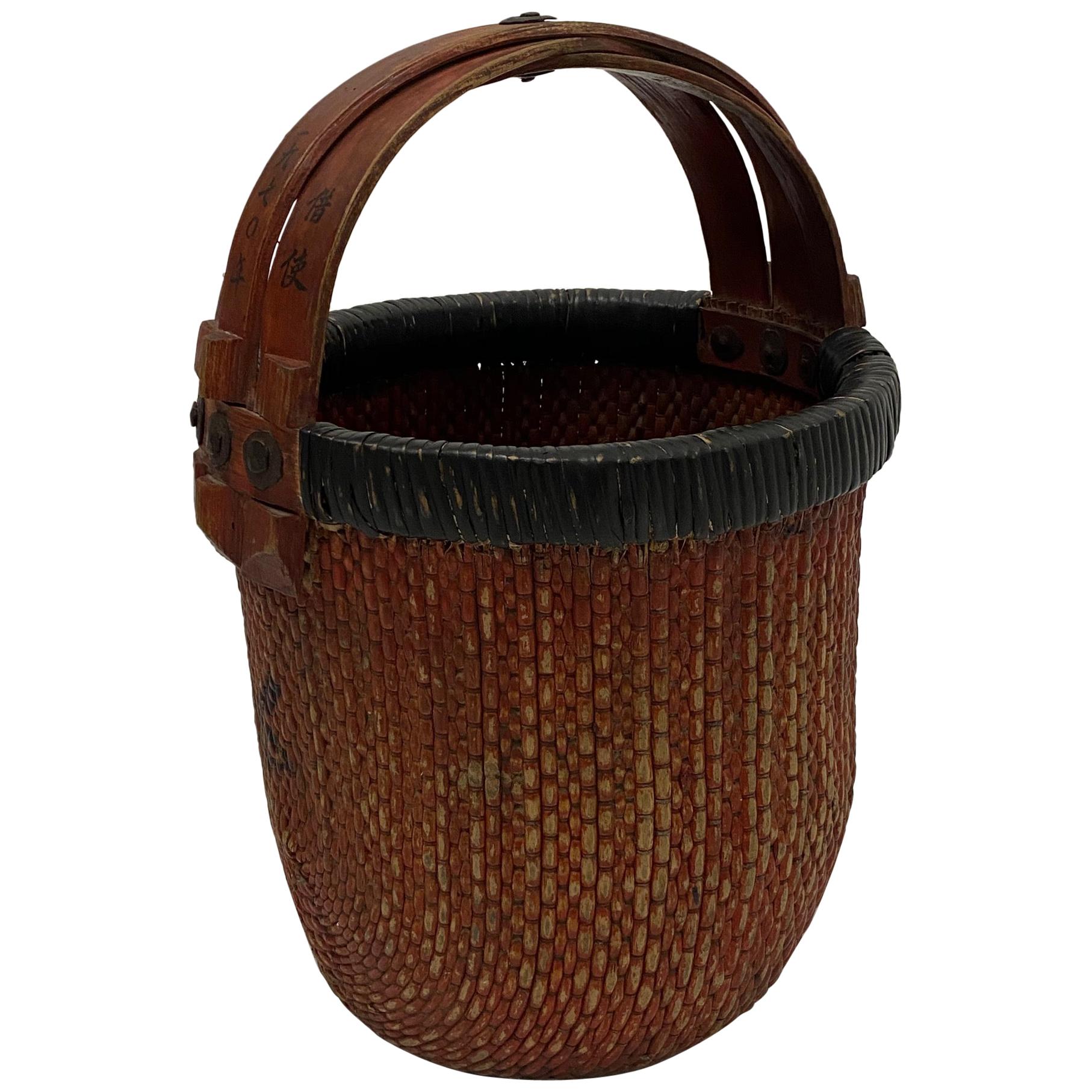 Beautiful Earthy Chinese Woven Rattan Market Basket For Sale