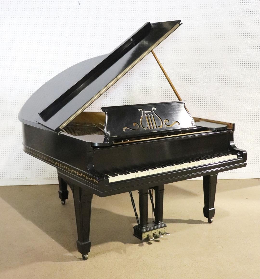 Ebonized. Serial number 111201. Paint decorated trim. 38 1/2