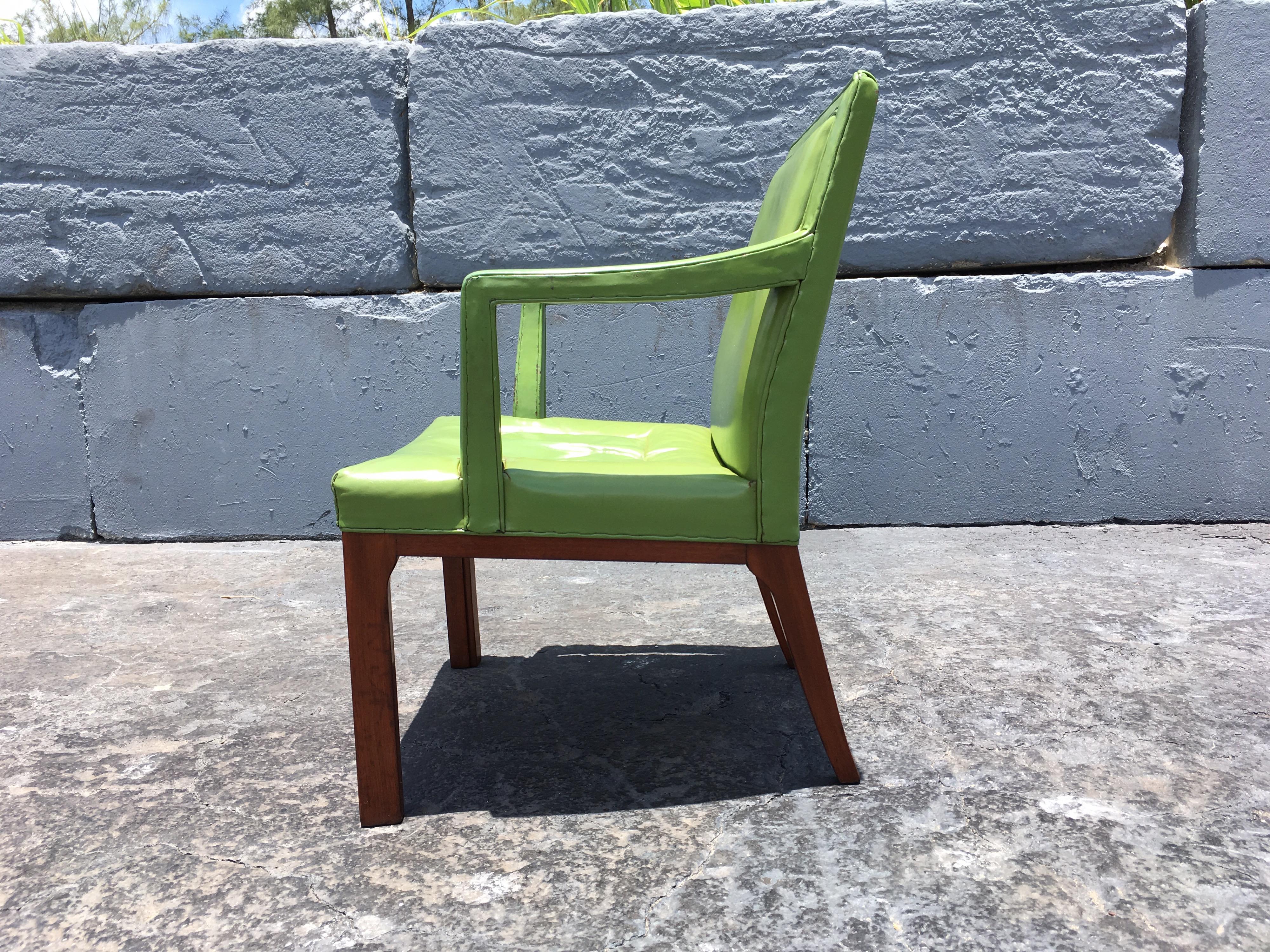 Beautiful Edward Wormley Armchair, Green Leather Chair, Dunbar, Mahogany For Sale 2