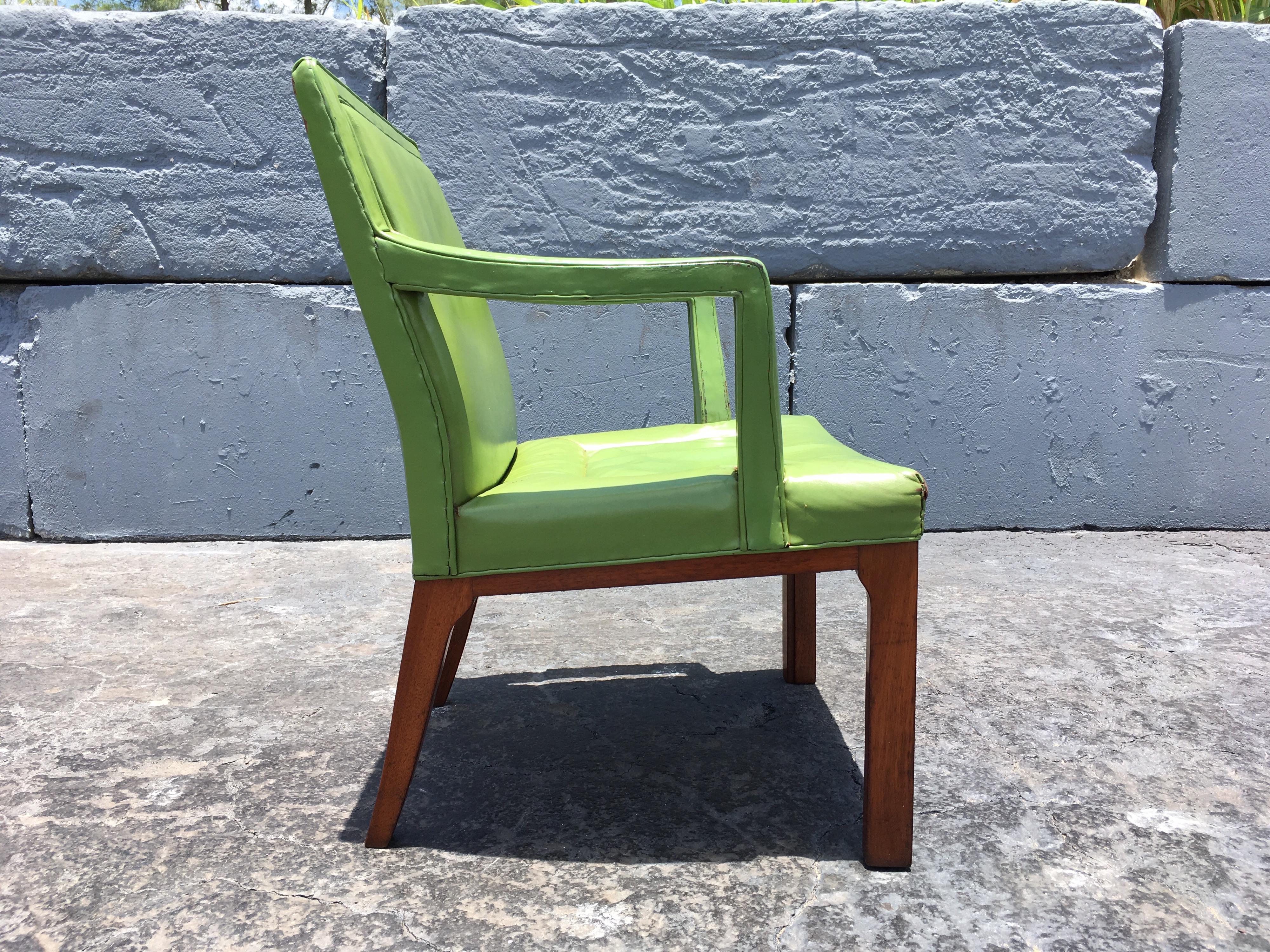 Beautiful Edward Wormley Armchair, Green Leather Chair, Dunbar, Mahogany For Sale 3