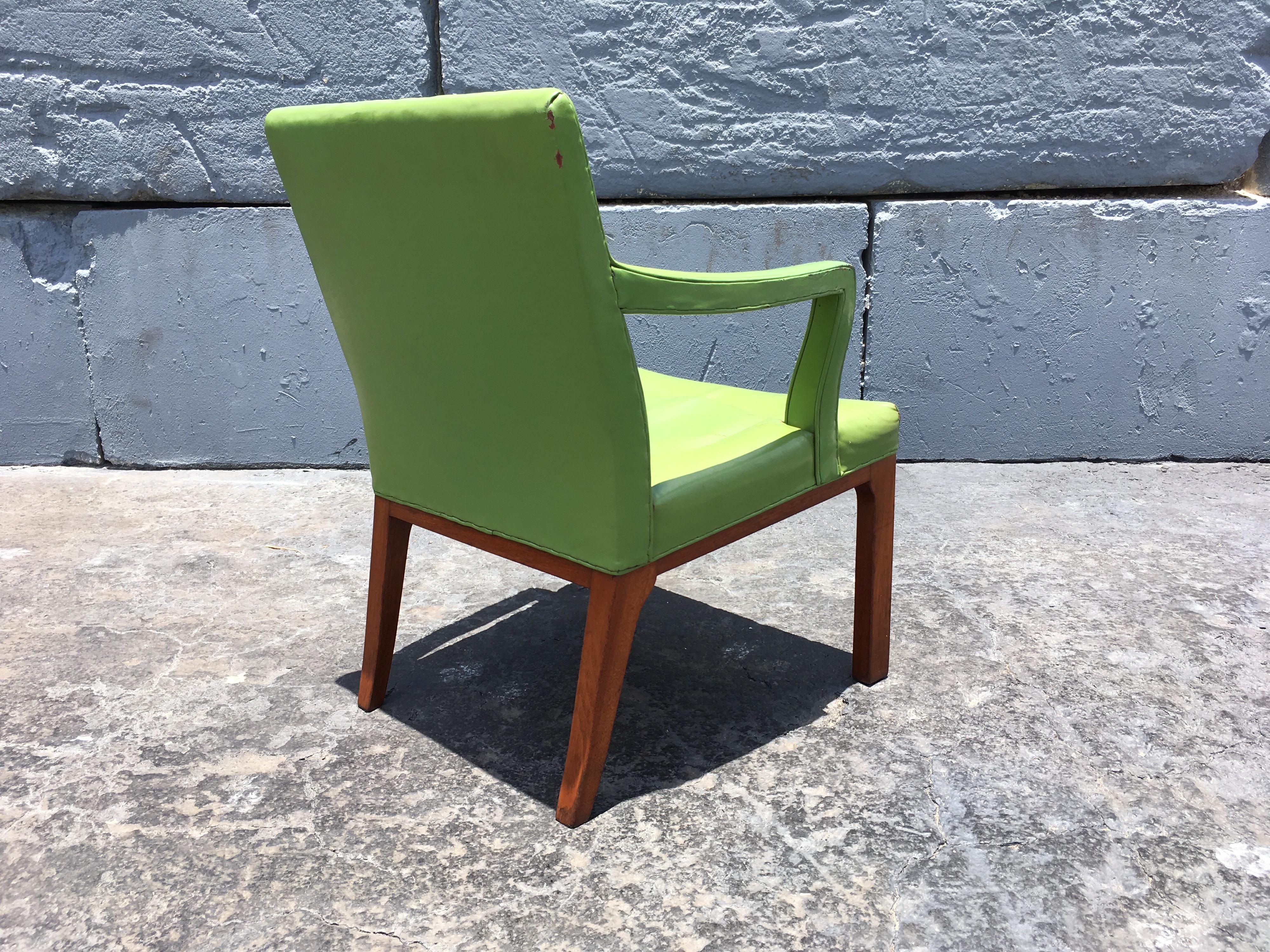 Beautiful Edward Wormley Armchair, Green Leather Chair, Dunbar, Mahogany In Good Condition For Sale In Miami, FL