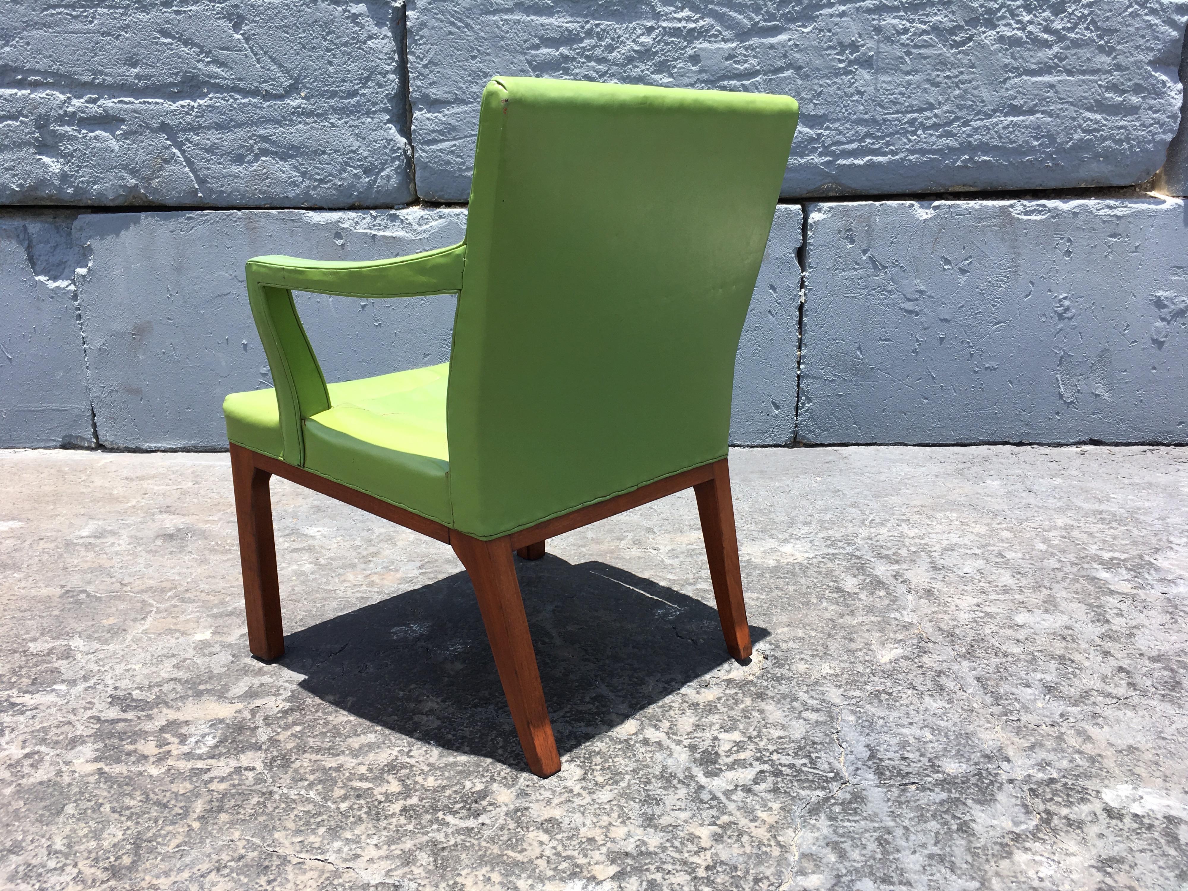 Mid-20th Century Beautiful Edward Wormley Armchair, Green Leather Chair, Dunbar, Mahogany For Sale