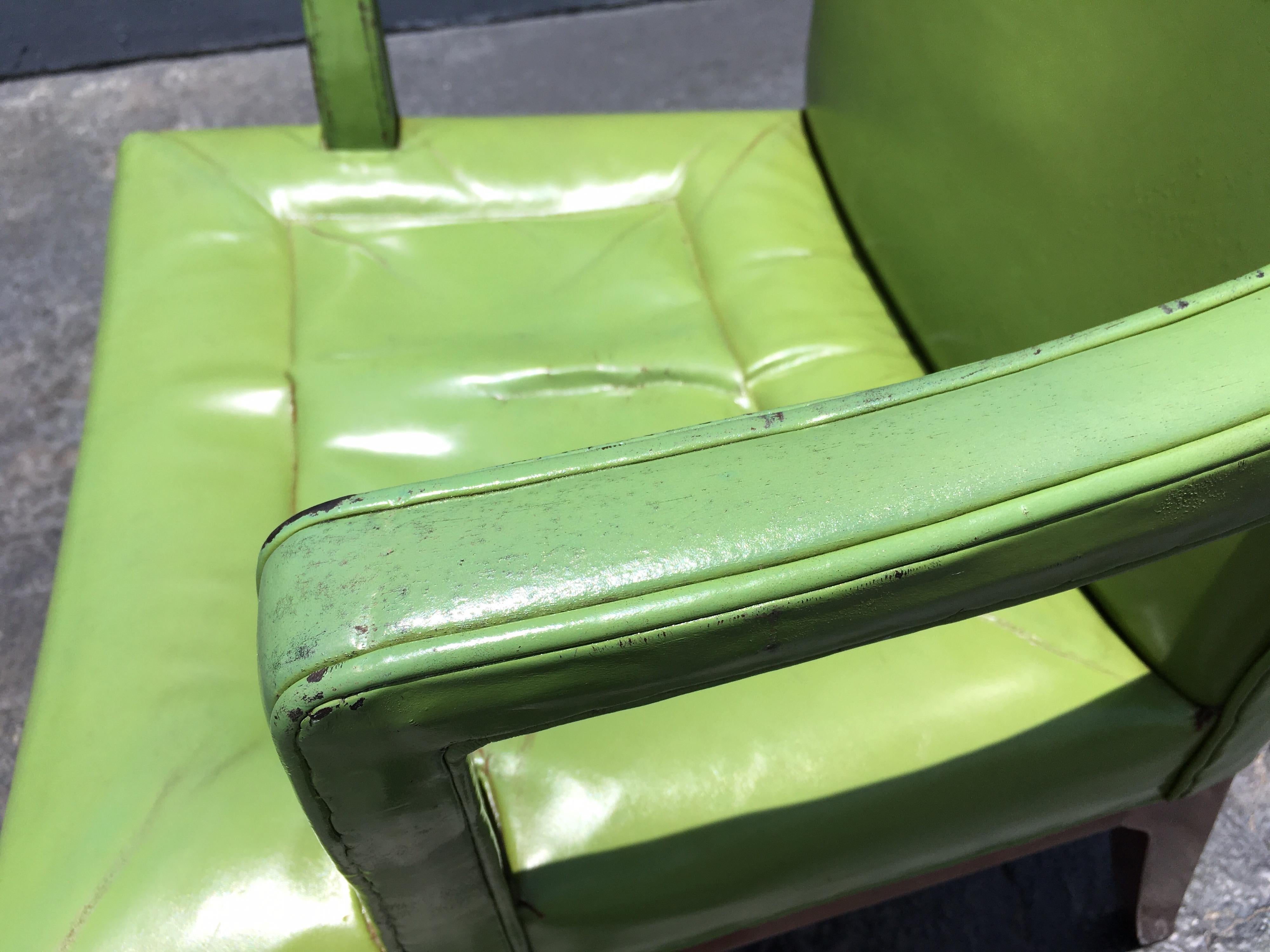 Beautiful Edward Wormley Armchair, Green Leather Chair, Dunbar, Mahogany For Sale 1