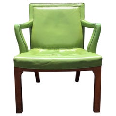 Beautiful Edward Wormley Armchair, Green Leather Chair, Dunbar, Mahogany