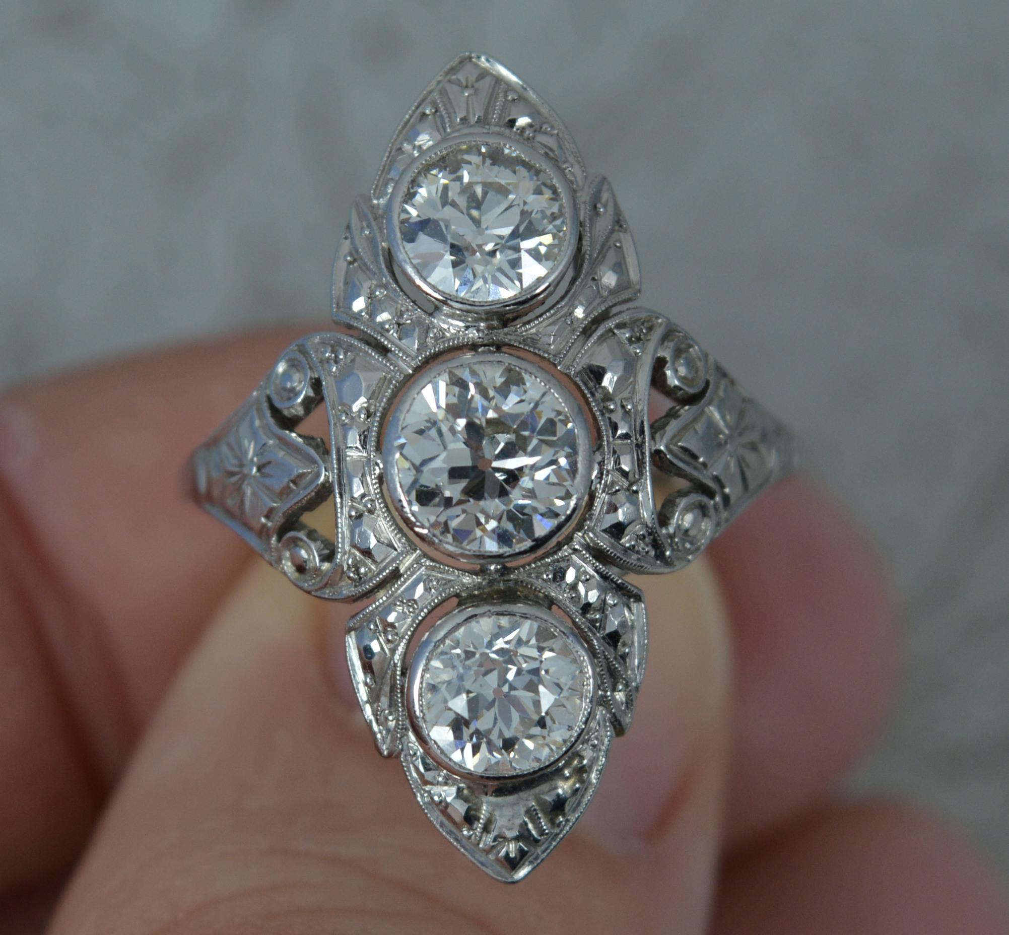 Beautiful Edwardian 2.1ct Old Cut Diamond and Platinum Trilogy Panel Ring 2