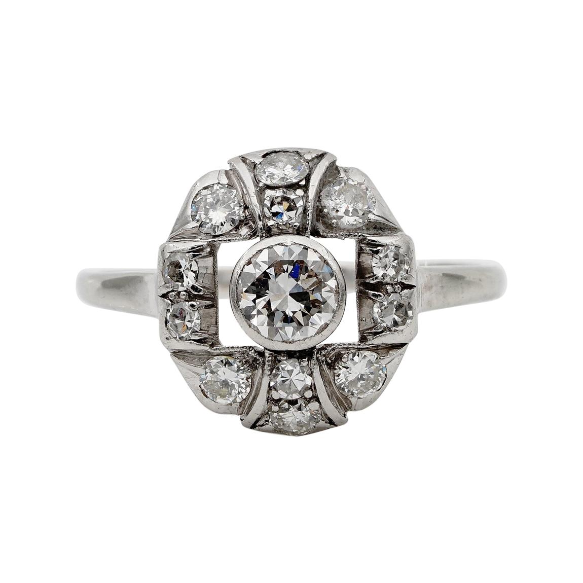 Beautiful Edwardian .95 Carat G/H VVS Diamond Platinum Rare Ring For Sale
