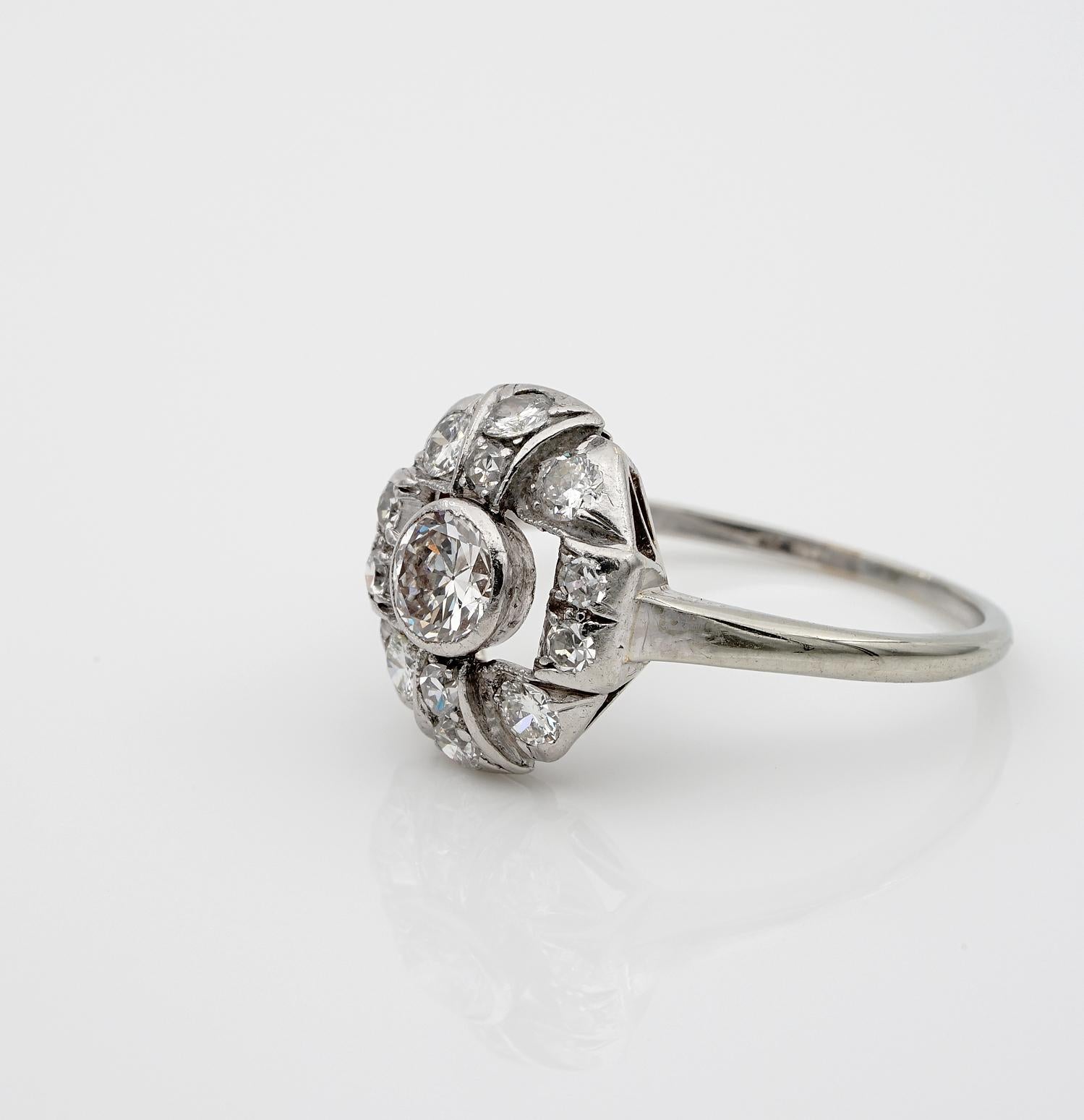 Women's Beautiful Edwardian .95 Carat G/H VVS Diamond Platinum Rare Ring For Sale