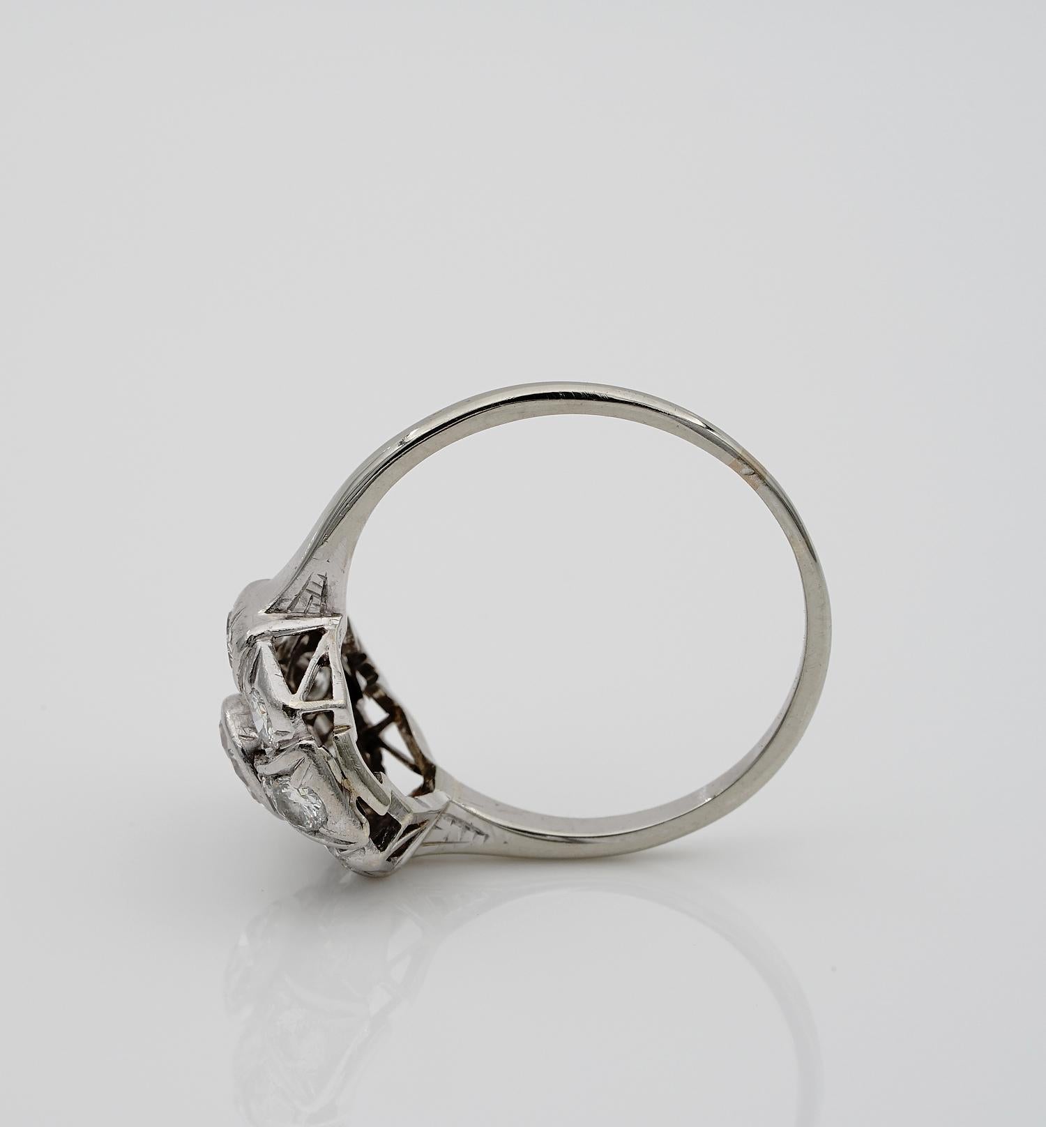 Beautiful Edwardian .95 Carat G/H VVS Diamond Platinum Rare Ring For Sale 2