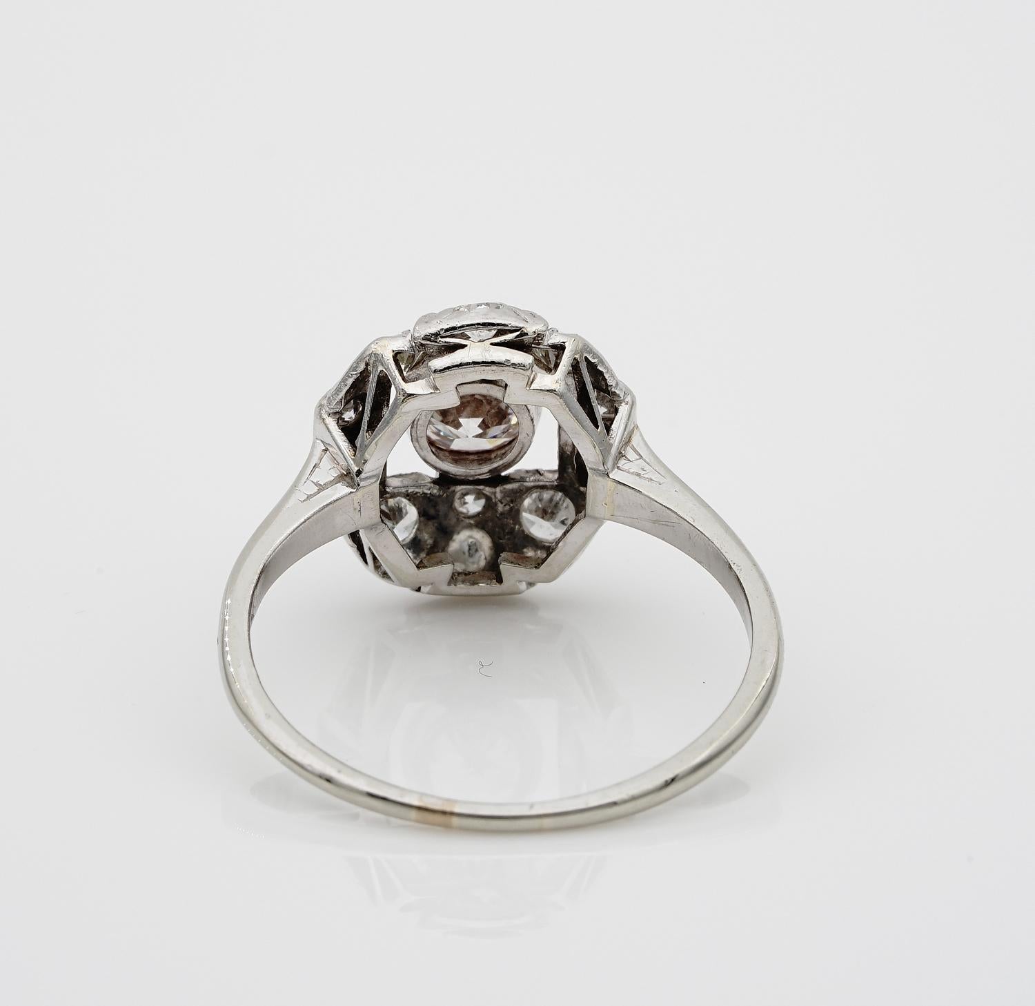 Beautiful Edwardian .95 Carat G/H VVS Diamond Platinum Rare Ring For Sale 3
