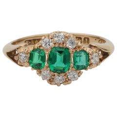 Antique Beautiful Edwardian English Colombian Emerald Diamond Ring