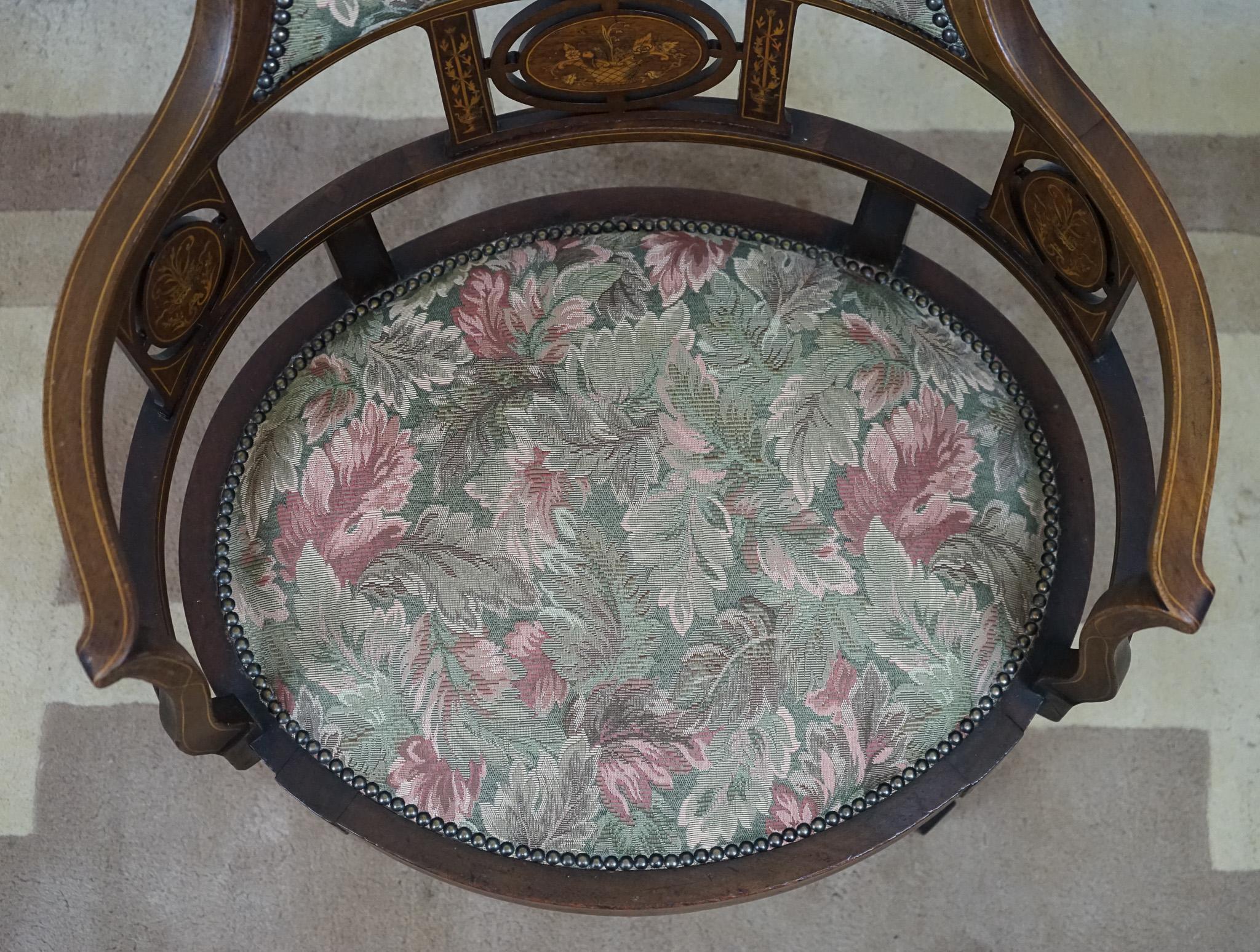 Beautiful Edwardian   Inlaid Tub Back Chair For Sale 7