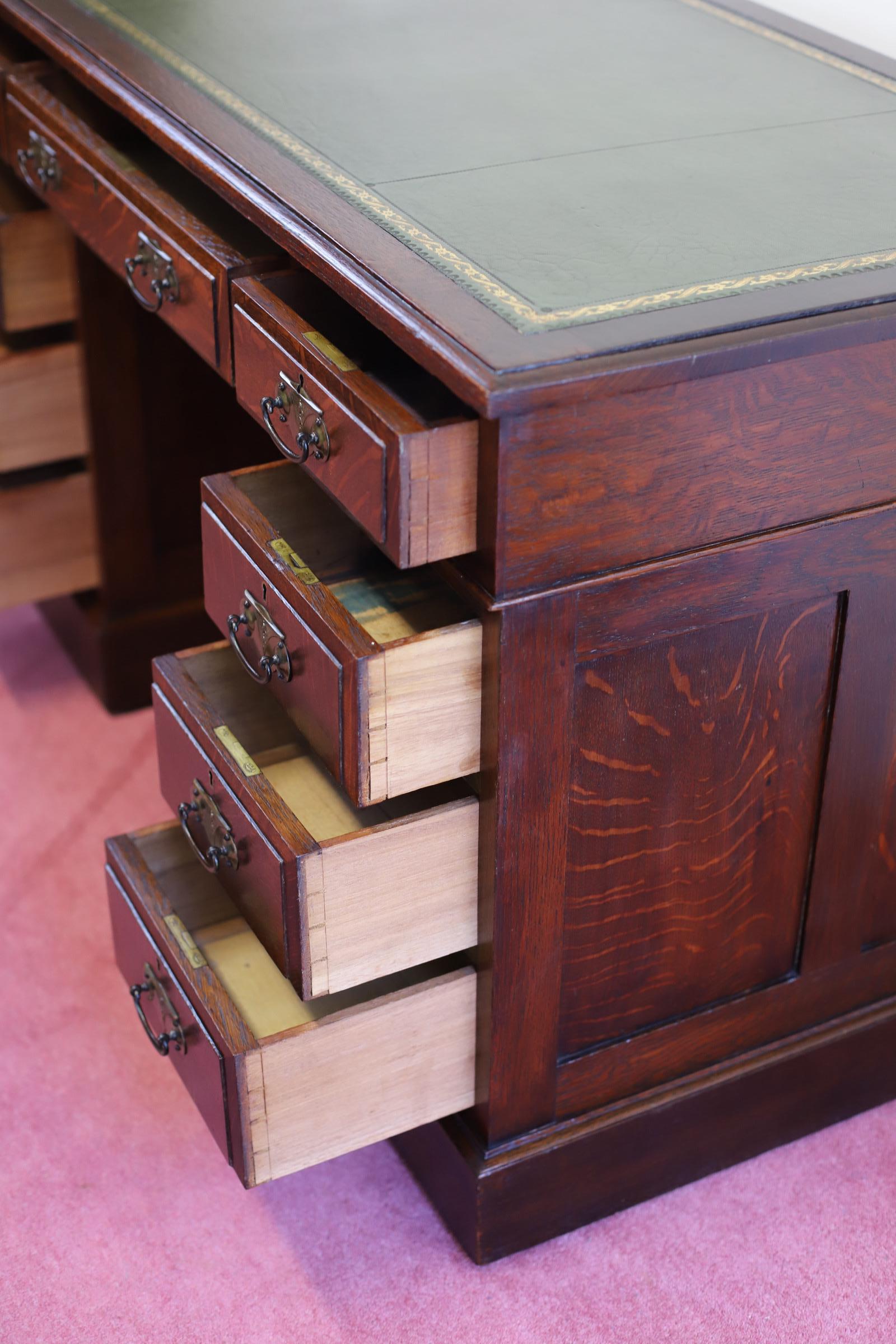 Beautiful Edwardian Oak Twin Pedestal Desk 10
