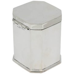 Beautiful Edwardian Sterling Silver Tea Octagonal Caddy with Hinged Lid