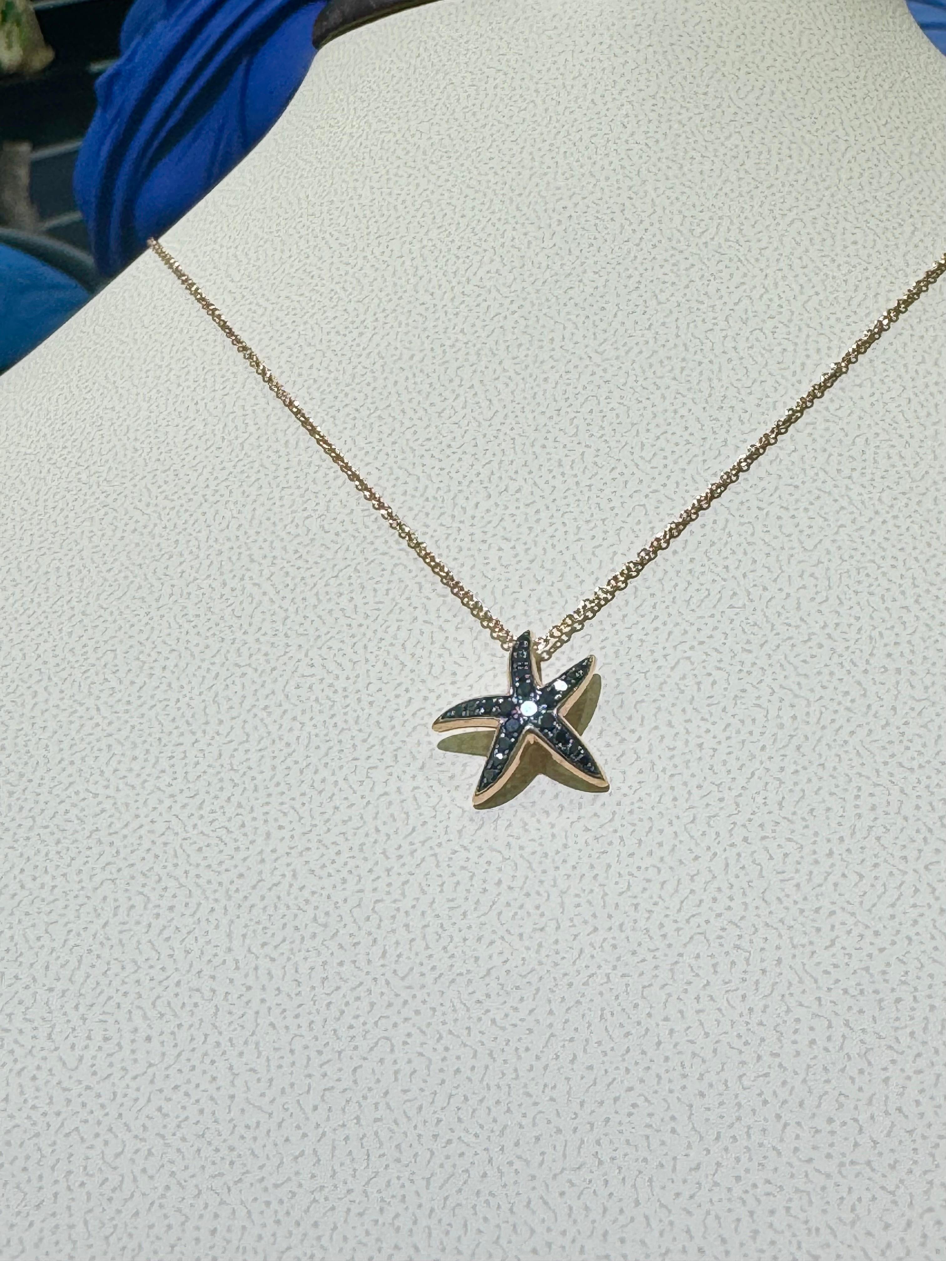 Beautiful Effy Black Diamond Sea Star In 14k Rose Gold .

0.29 carats in black diamonds,

Length is adjustable 16” or 18”