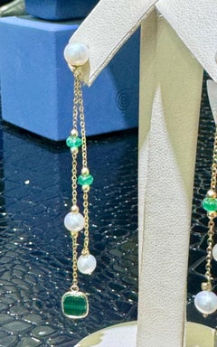 Beautiful Effy Emerald, Pearl And Malachite Earrings In 14k