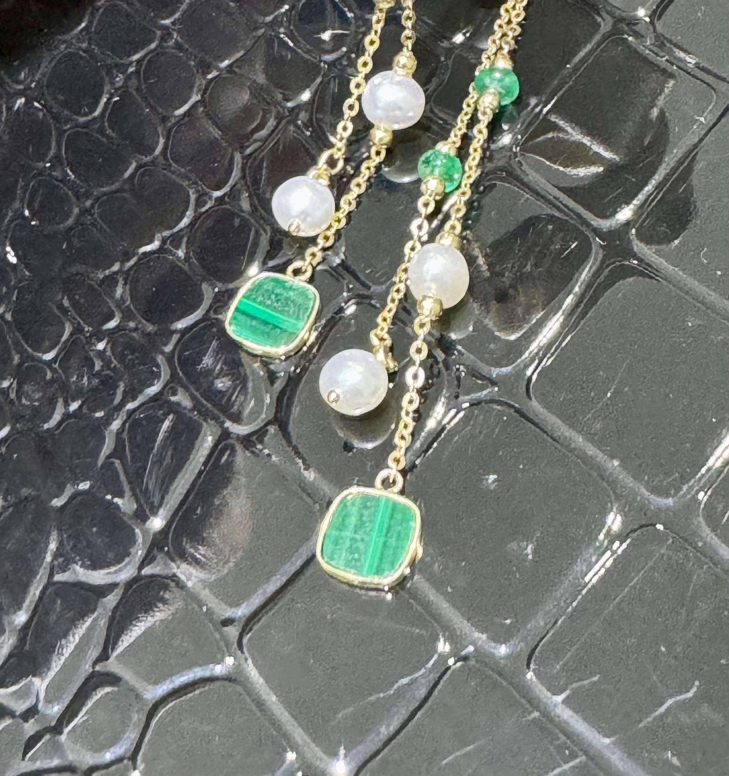 Modern Beautiful Effy Emerald, Pearl And Malachite Earrings In 14k For Sale