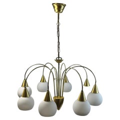 Beautiful Eight Light Brass & Glass Shade Chandelier, Honsel Leuchten, 1980s