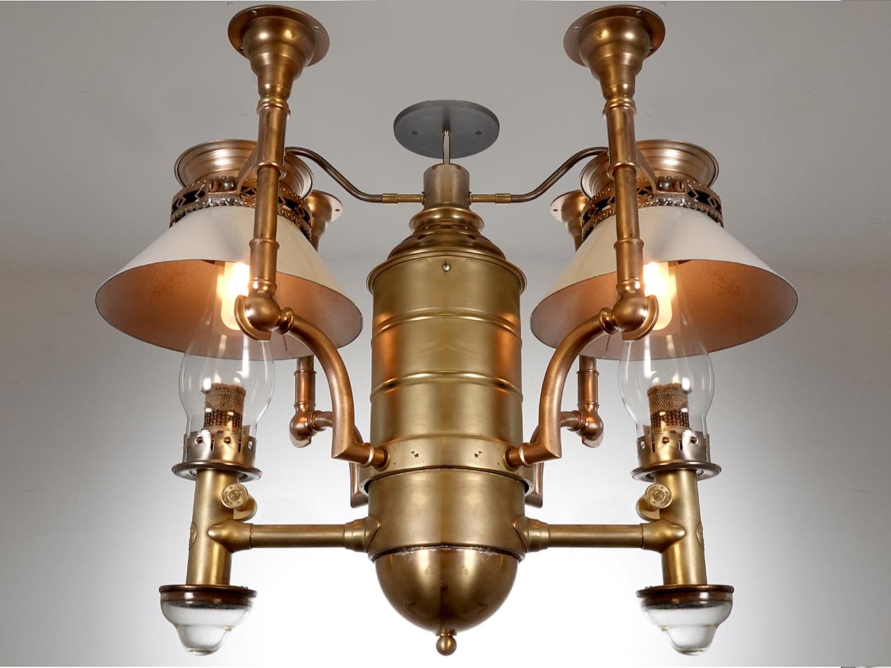 Victorian Beautiful Electrified Adams and Westlake Rail Car Center Lamp For Sale