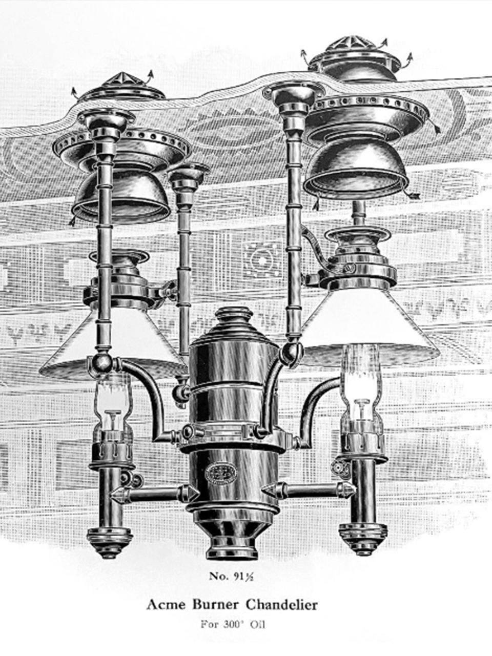 Beautiful Electrified Adams and Westlake Rail Car Center Lamp In Good Condition For Sale In Peekskill, NY