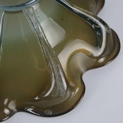 Beautiful elegant Murano olive-green-gold large bowl wth unique wavy edges