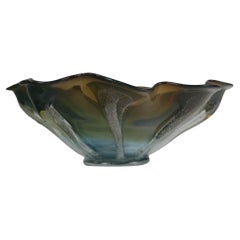 Beautiful elegant Murano olive-green-gold large bowl wth unique wavy edges