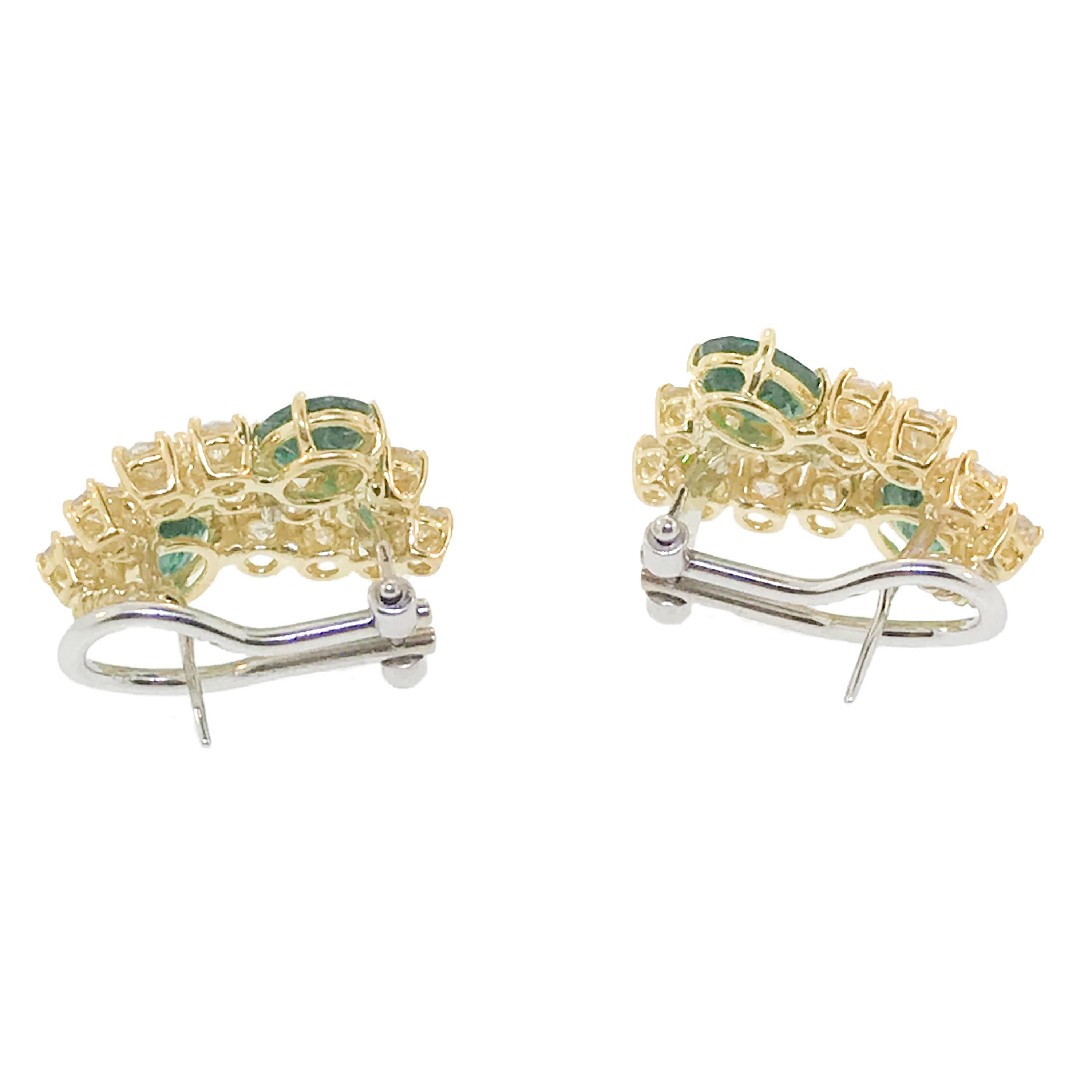 Oval Cut Beautiful Emerald and Diamond Earrings For Sale