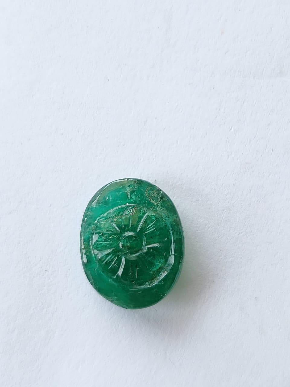 Art Deco Beautiful Emerald Carving Oval Cut 9.45 Carat Loose Gemstone For Sale