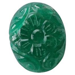 Beautiful Emerald Carving Oval Cut 9.45 Carat Loose Gemstone For Sale