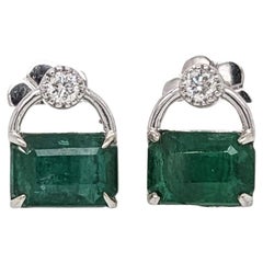 Beautiful Emerald Drop Earrings w Earth Mined Diamonds in Solid 14K Gold EM 7x5