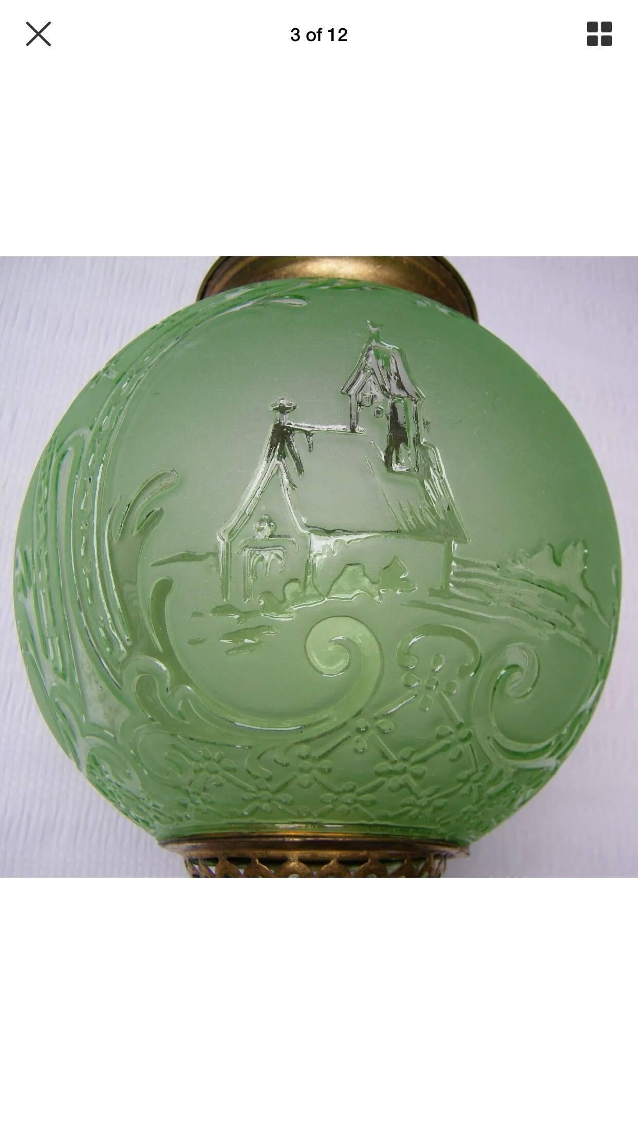 Bronze Beautiful Emerald Green Oil Lantern or Pendant ''Baccarat'', circa 1890s