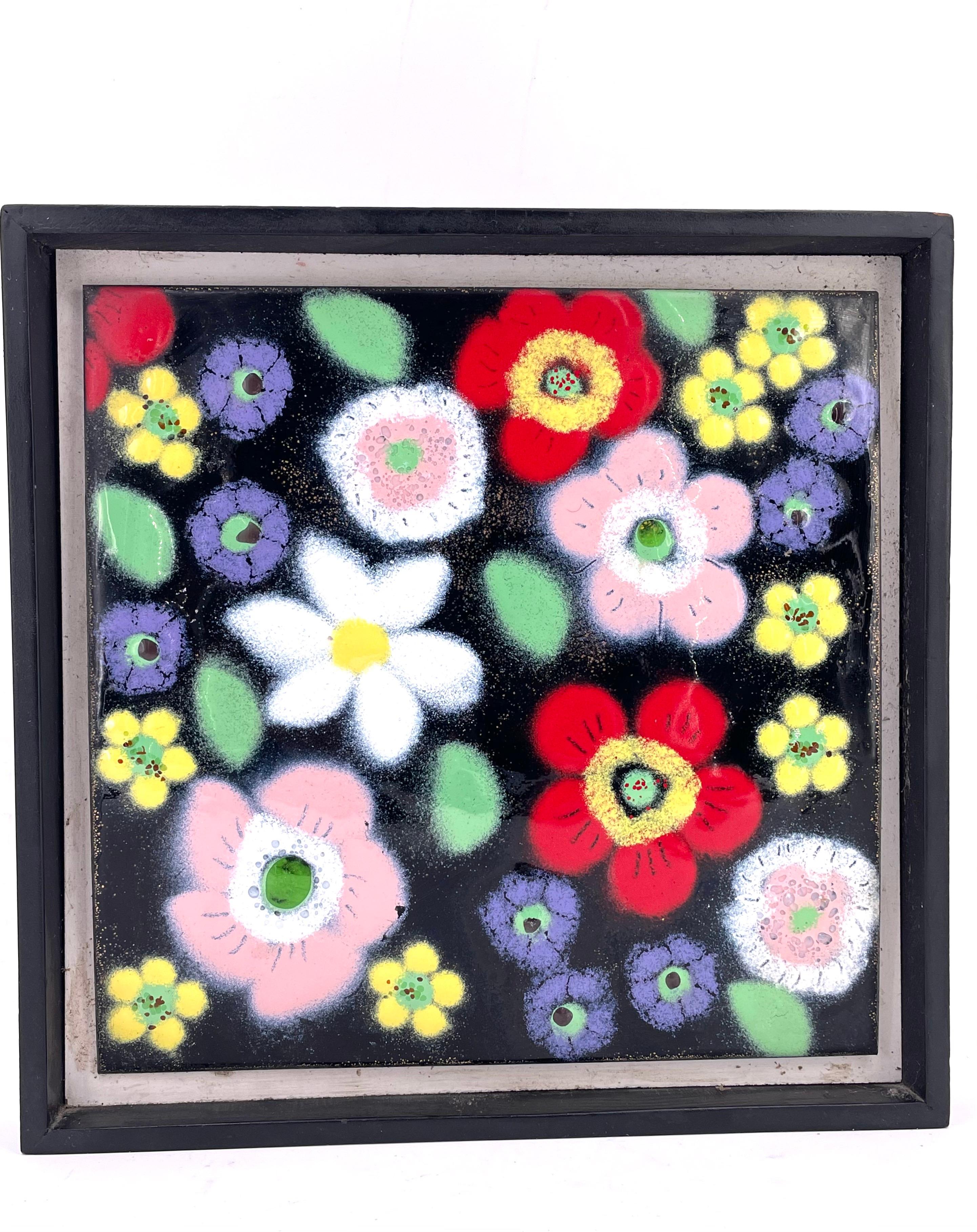 A beautiful piece by California artist Rosemarie Togood, in enamel original frame well-done piece a great example of California Design.